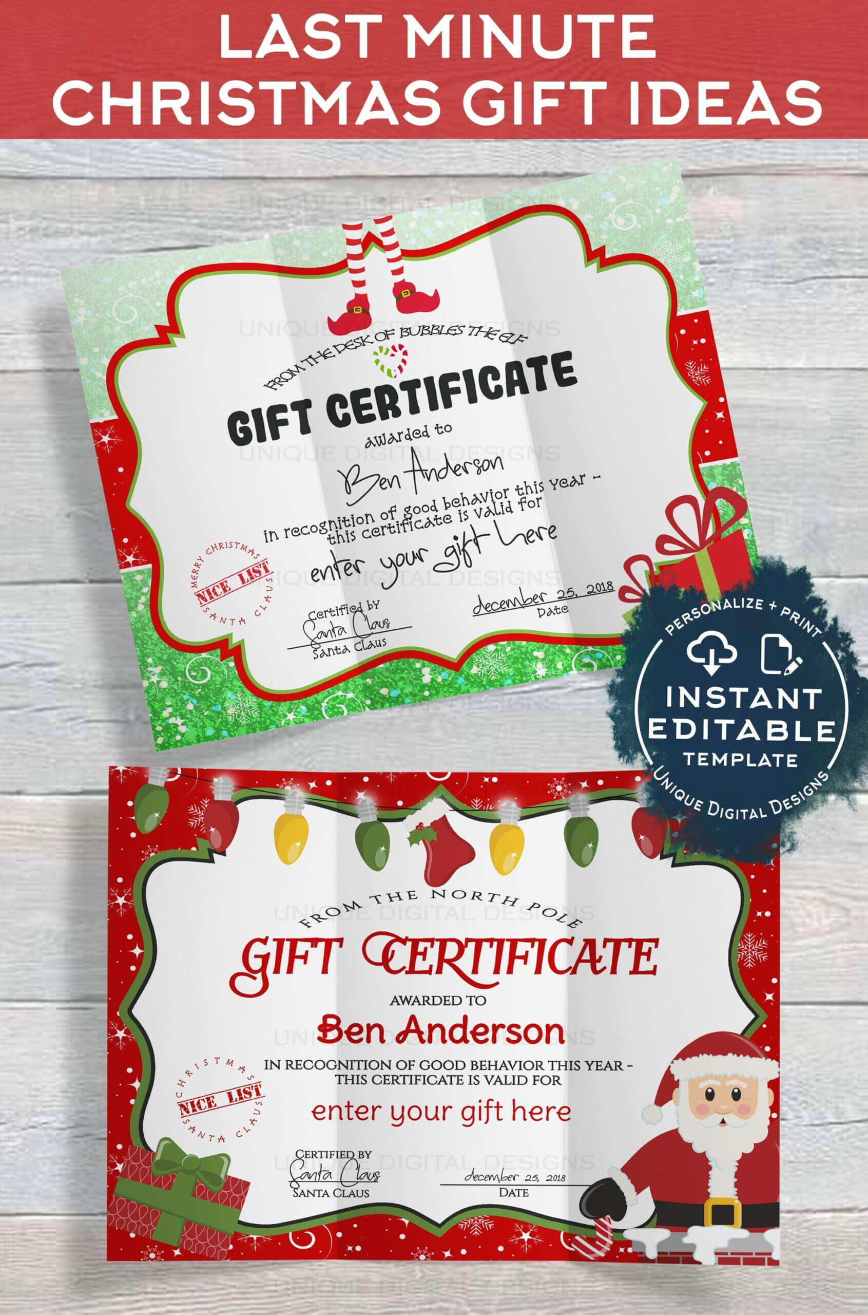 Gift Certificate , Editable Gift Certificate From Santa Intended For Kids Gift Certificate Template