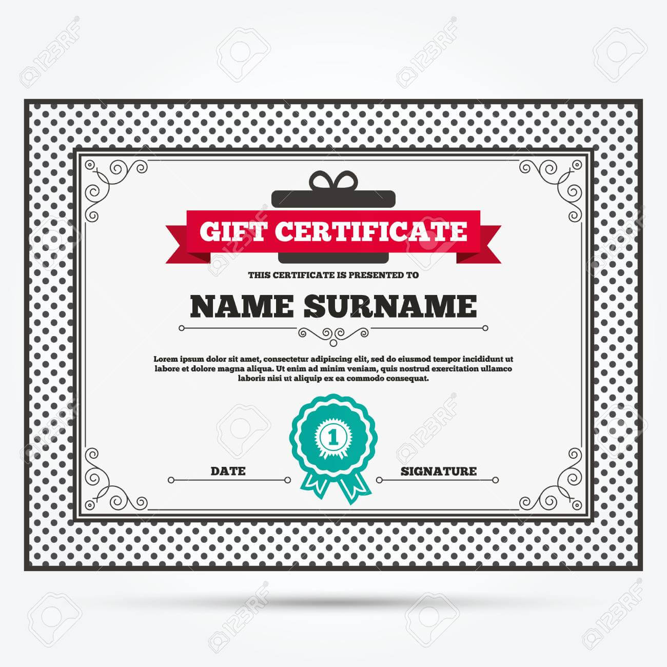 Gift Certificate. First Place Award Sign Icon. Prize For Winner.. For First Place Certificate Template