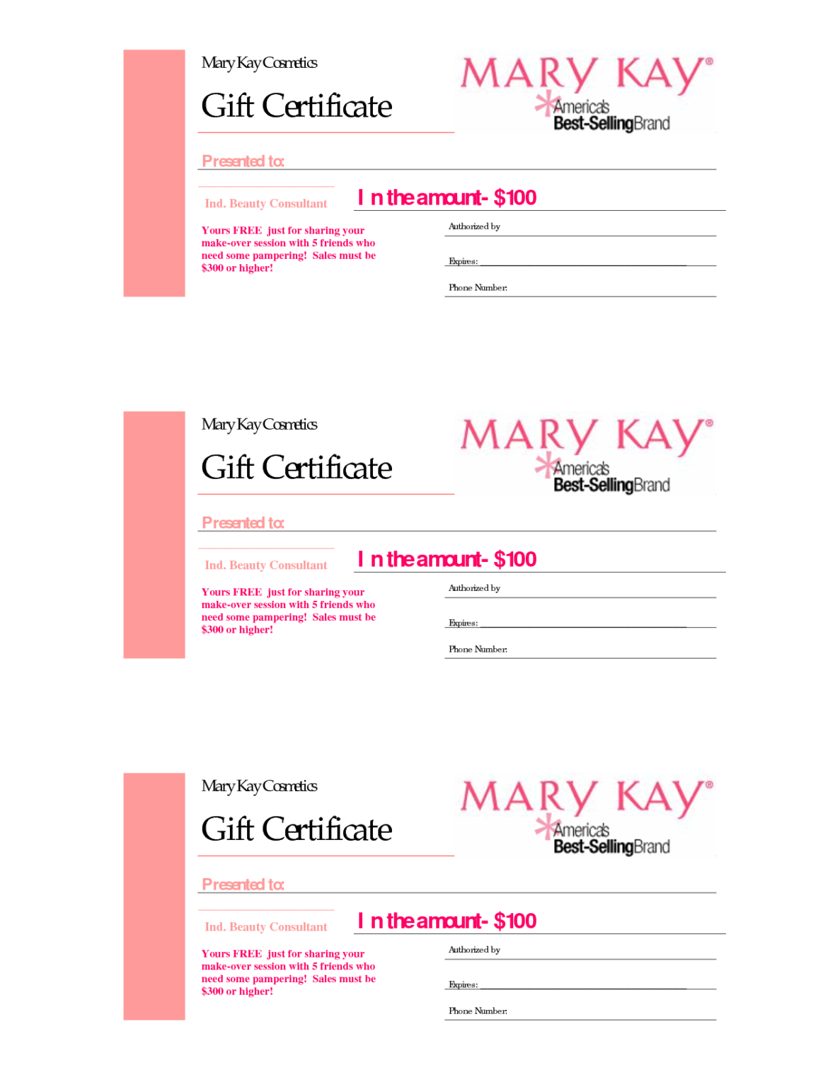 Mary Kay Gift Certificate Template Professional Template Examples