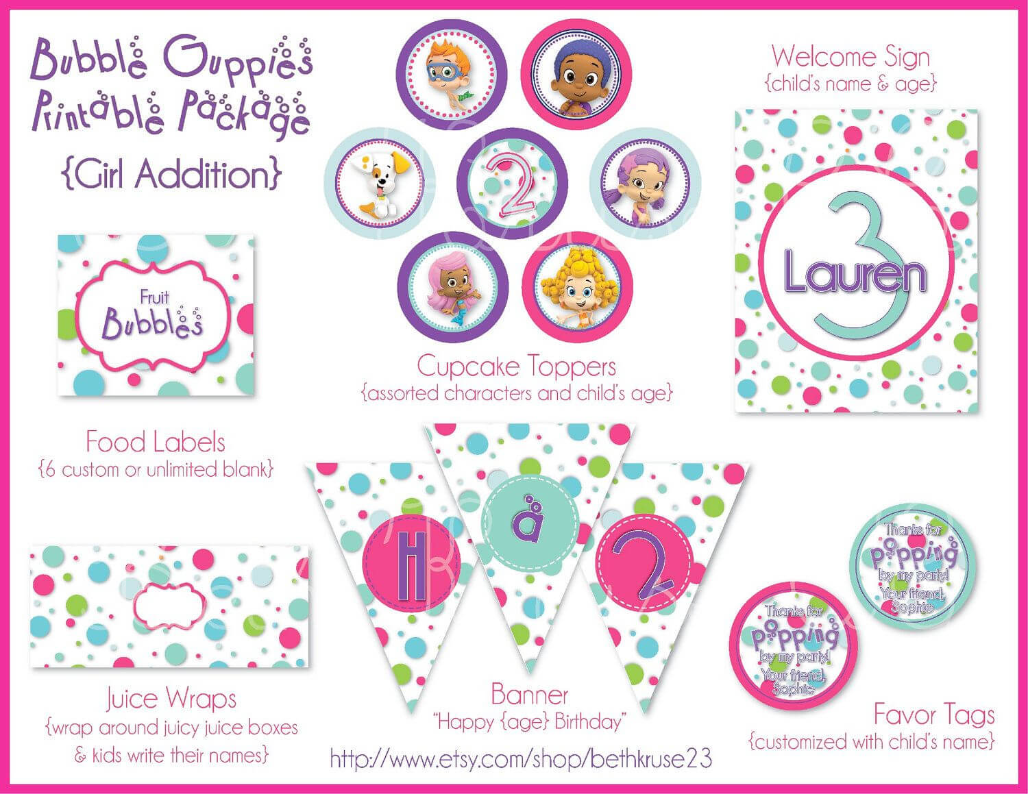 Girl Bubble Guppies Printable Party Package. $25.00, Via Intended For Bubble Guppies Birthday Banner Template