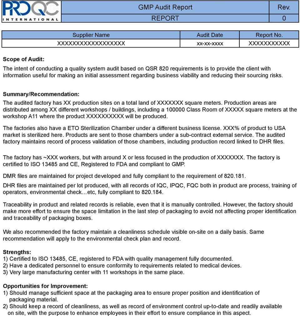 Gmp Audit Report. * Example Report * – Pdf Free Download With Regard To Gmp Audit Report Template