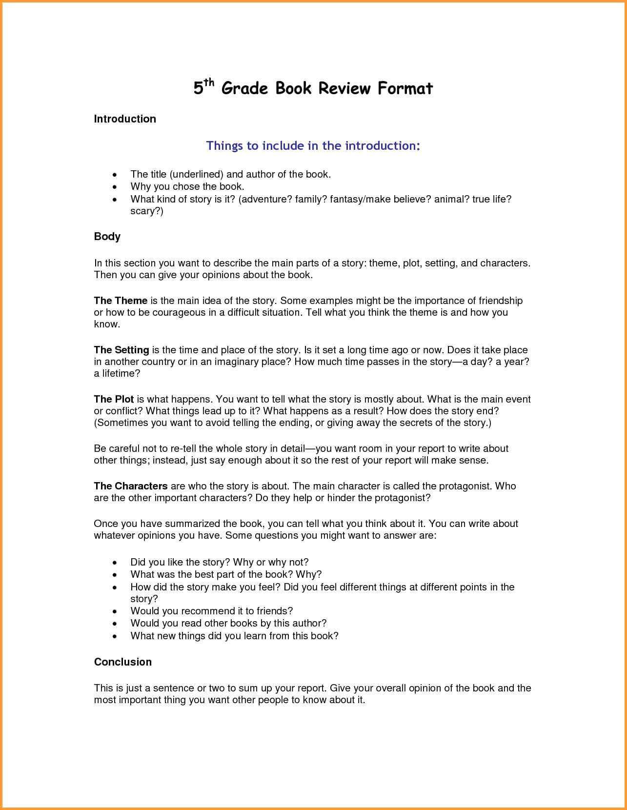 Grade 5 Book Report Template For Book Report Template 5Th Grade 