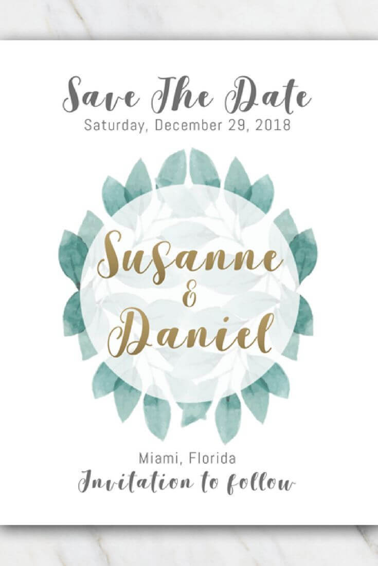 Green Leaves Wedding Save The Date Template | Save The Date Within Save The Date Templates Word