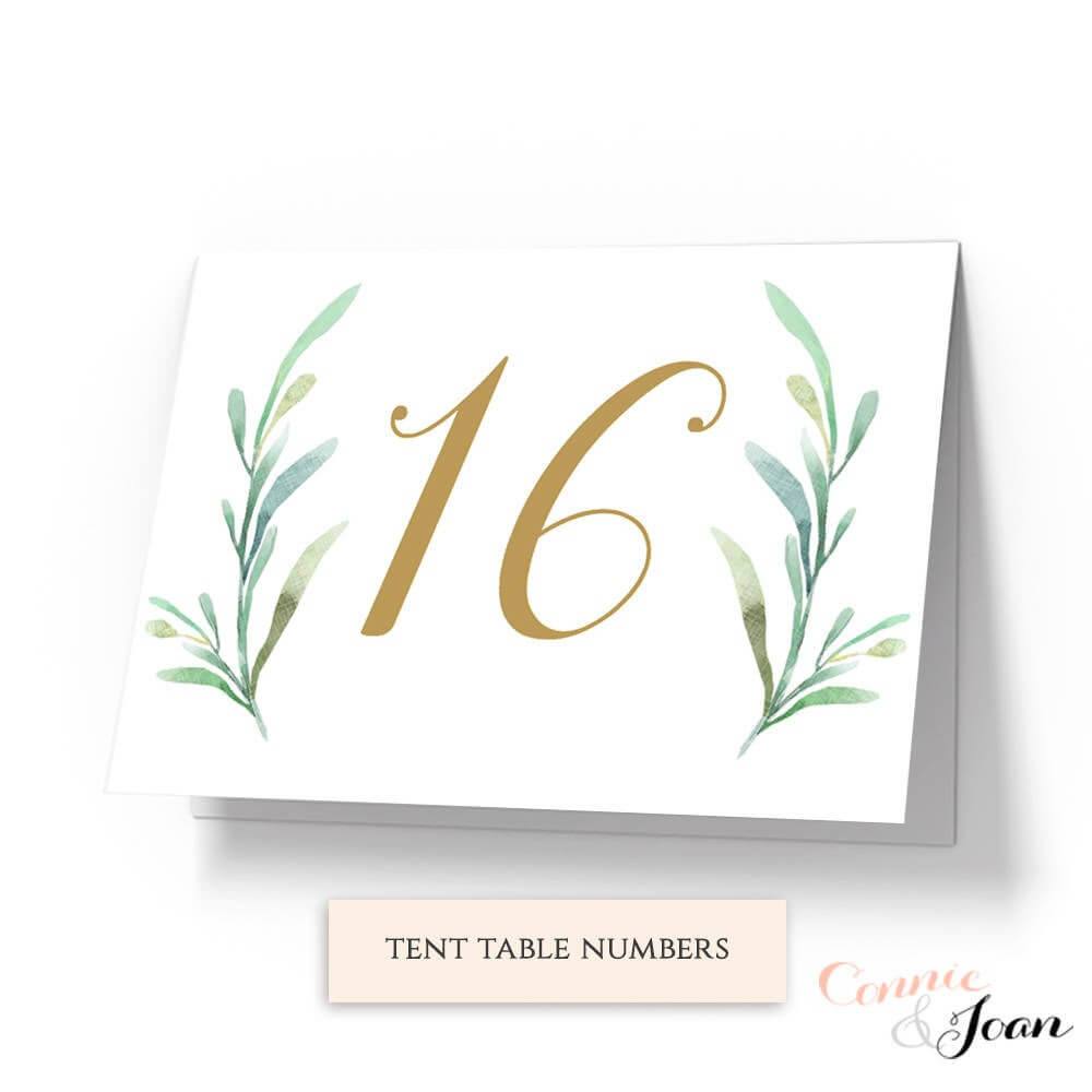 Greenery Tent Wedding Table Numbers Template, Printable Pertaining To Table Number Cards Template