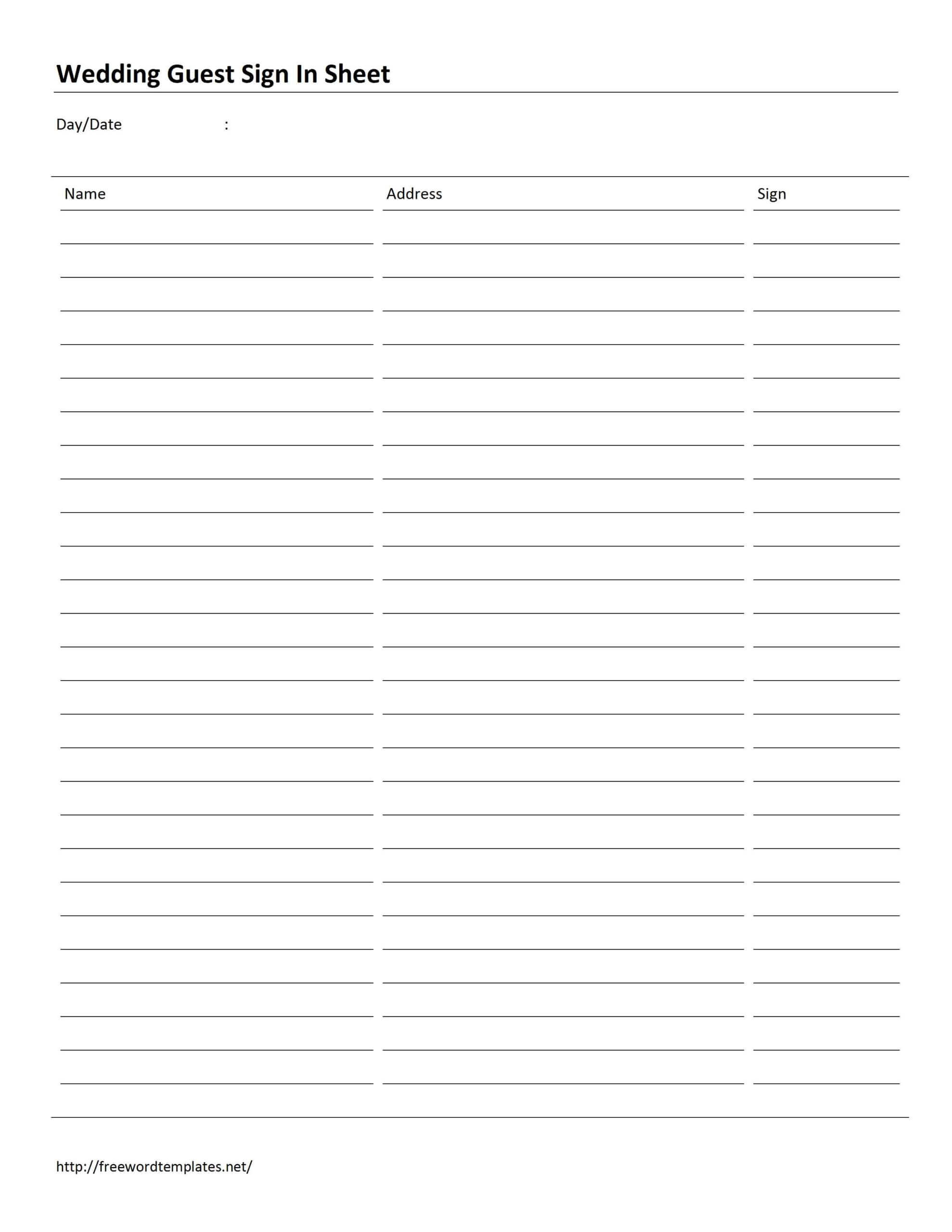 Guest Sign In Sheet Template Microsoft Word | Customer In 3 Column Word Template