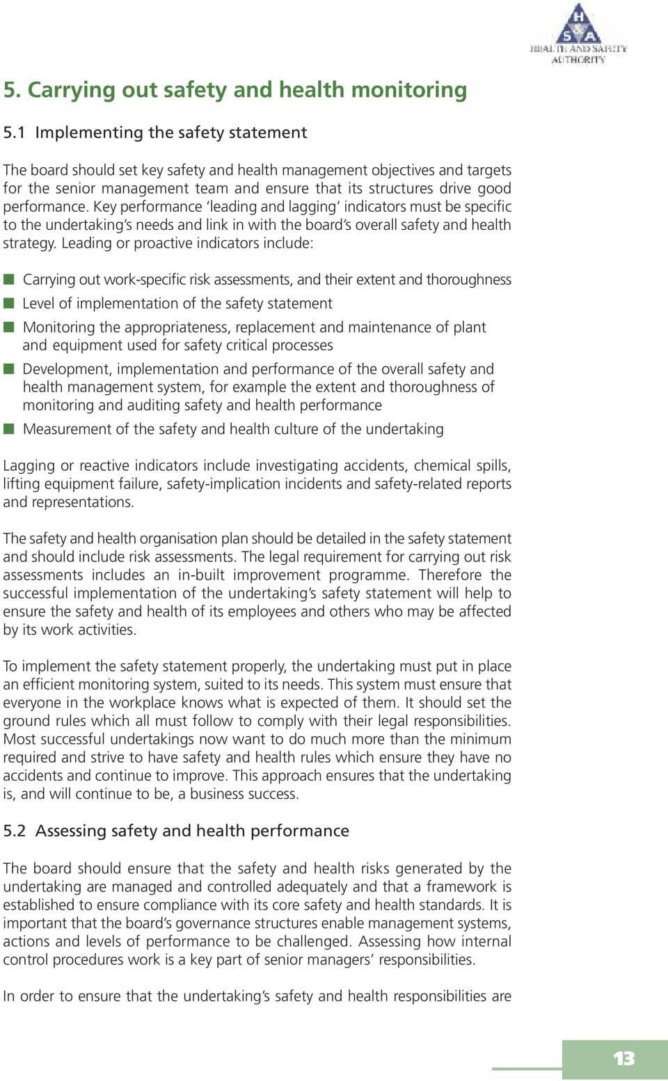 Guidance For Directors And Senior Managers On Their For Health And Safety Board Report Template