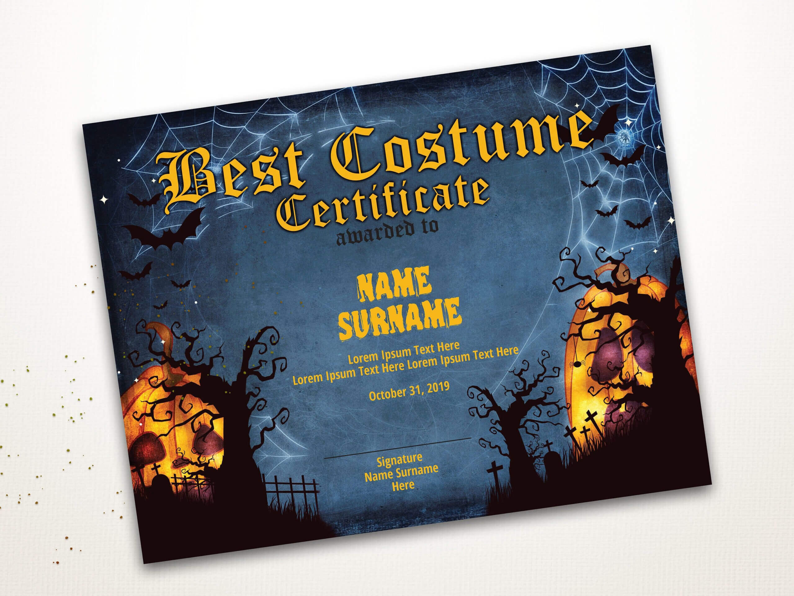 Halloween Best Costume Certificate Editable Template Costume Intended For Halloween Costume Certificate Template