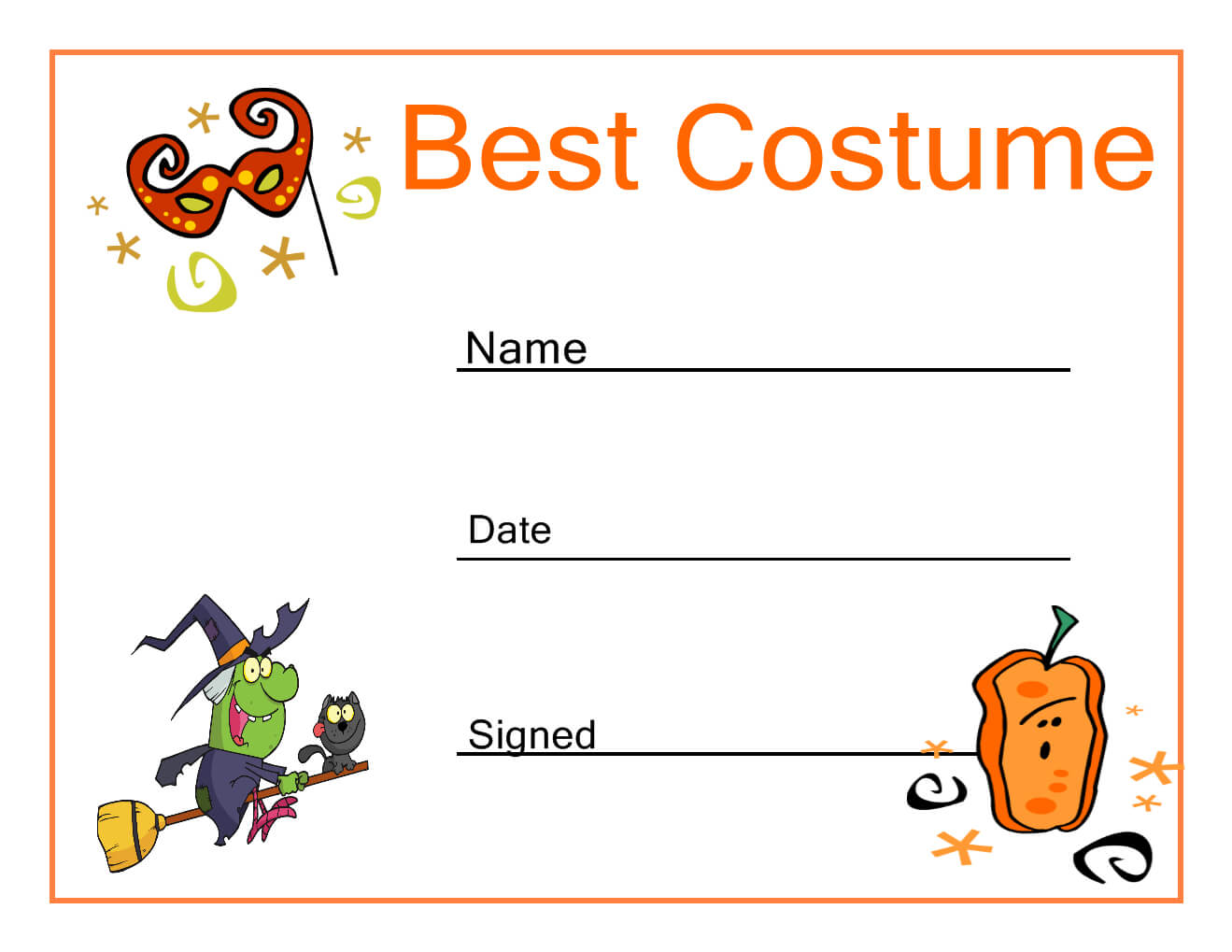 Halloween Best Costume Certificate | Halloween Activities Inside Halloween Costume Certificate Template