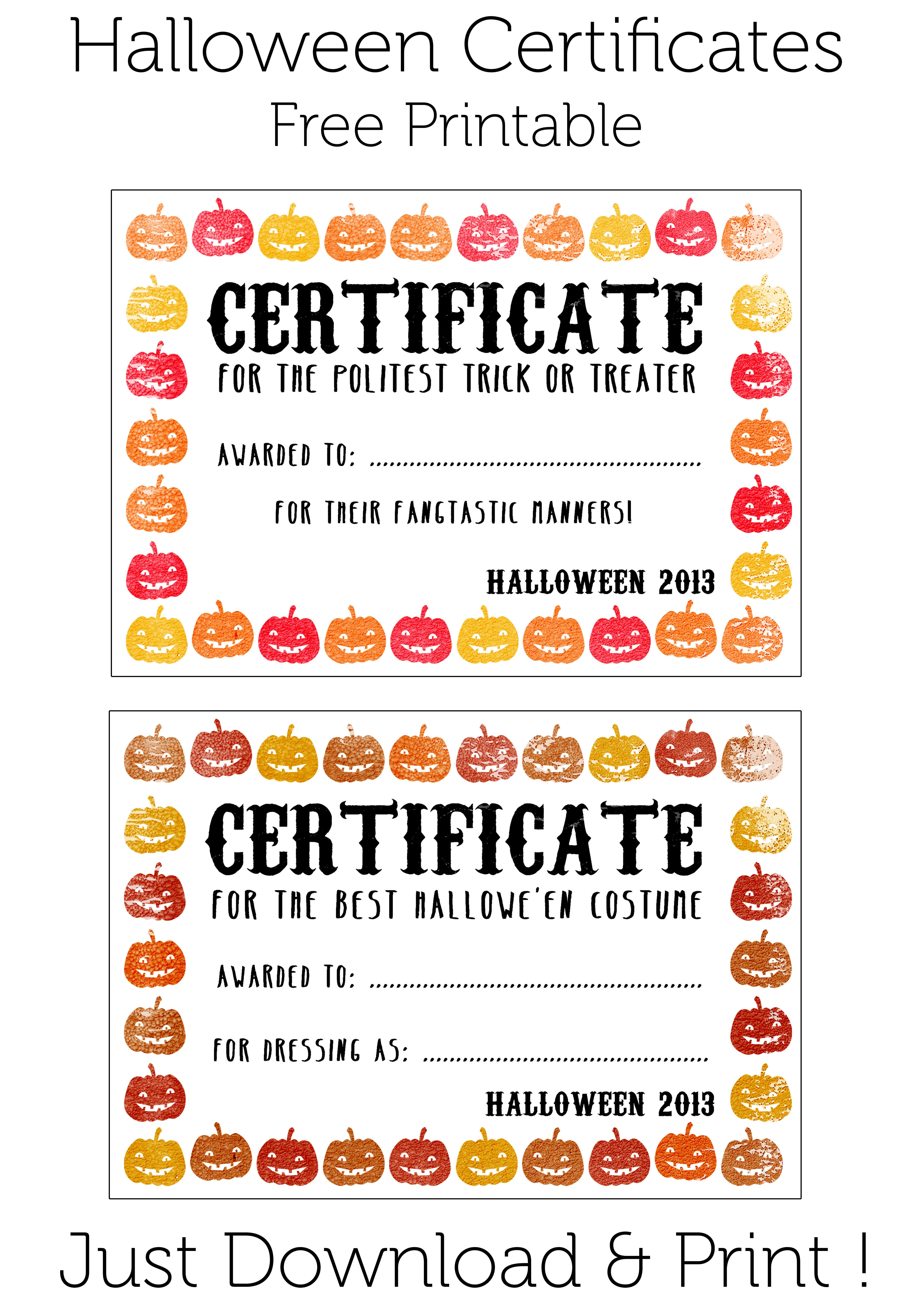Halloween Certificates ! Give Them Out To Trick O' Treaters In Halloween Costume Certificate Template