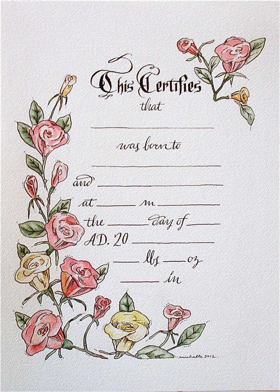 Hand Drawn & Painted Birth Certificate (Perfect For A Little Pertaining To Girl Birth Certificate Template