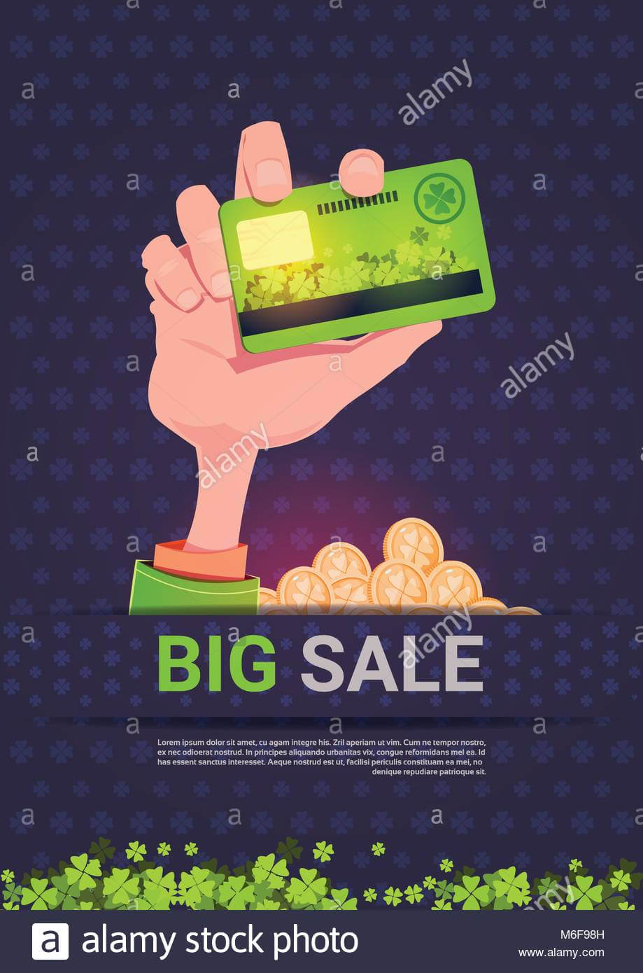 Hand Holding Credit Card Over Big Sale St. Patrick Day Within Credit Card Templates For Sale