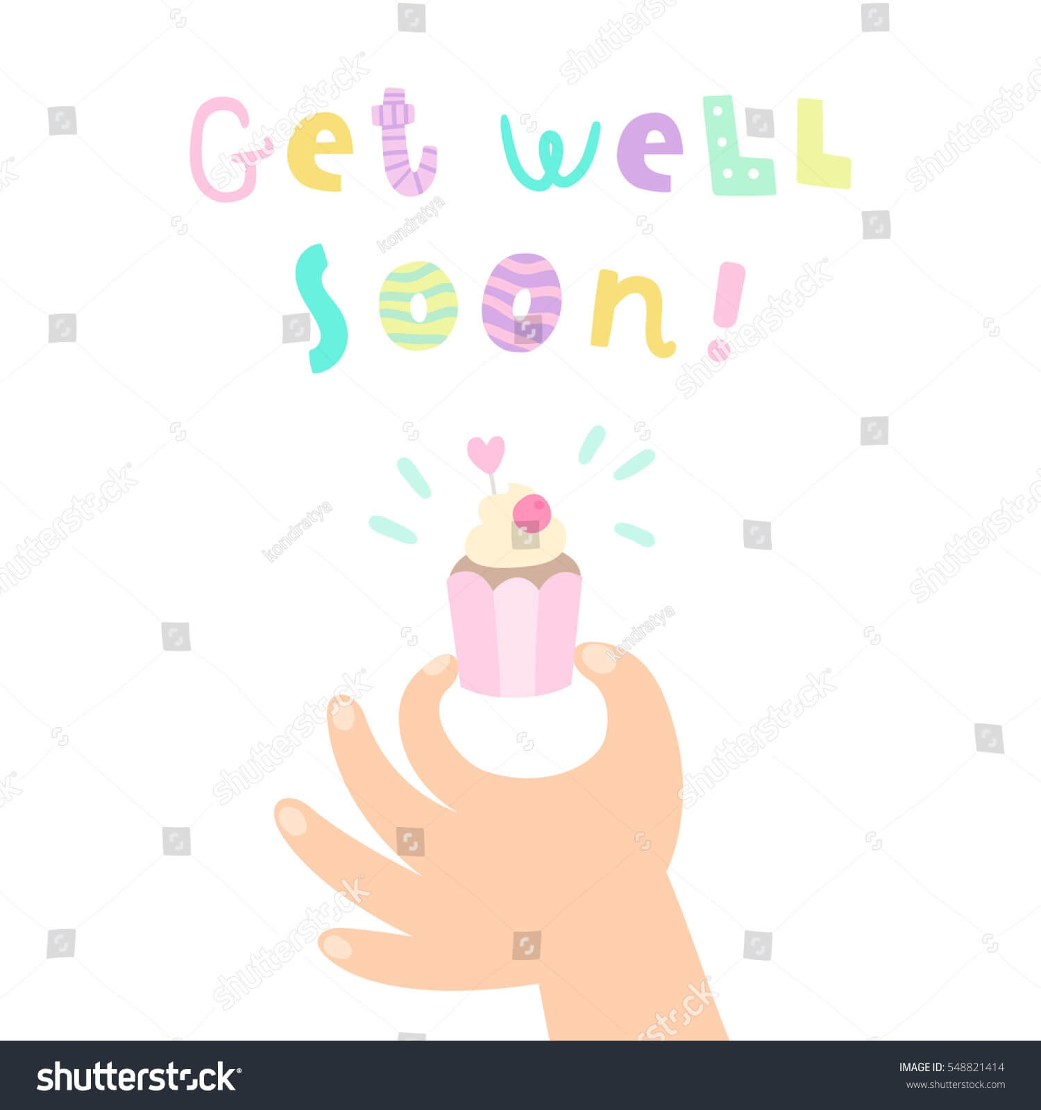 Hand Holding Cupcake Get Well Soon Stock Vector (Royalty For Get Well Card Template