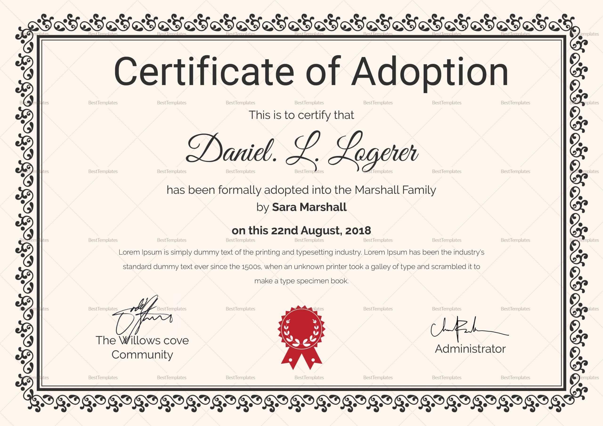 Happy Adoption Certificate Template | Adoption Certificate Intended For Adoption Certificate Template