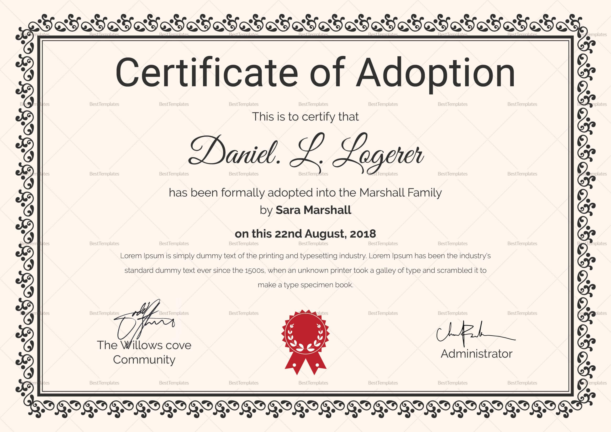 Happy Adoption Certificate Template | Adoption Certificate Pertaining To Child Adoption Certificate Template