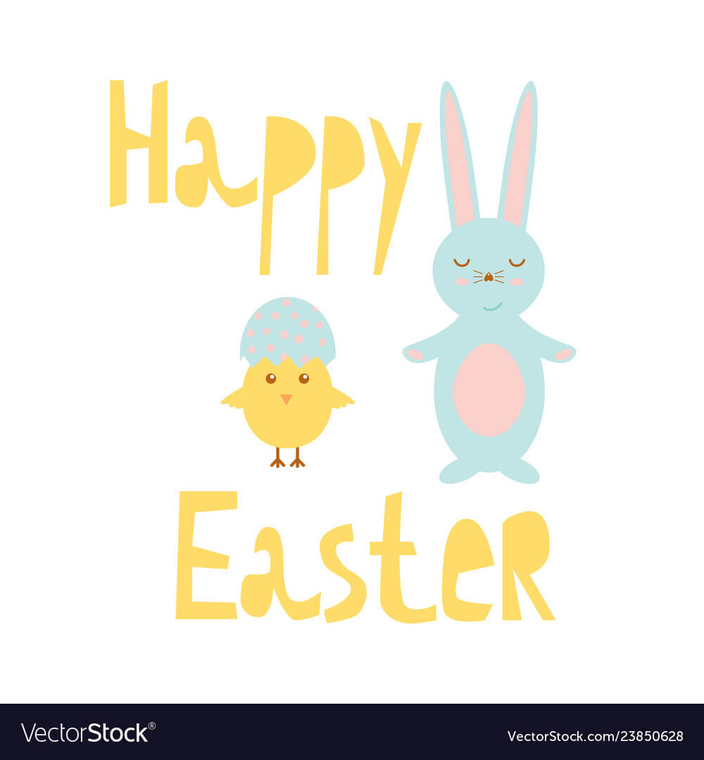 Happy Easter Greeting Card Template With Bunny And With Regard To Easter Chick Card Template