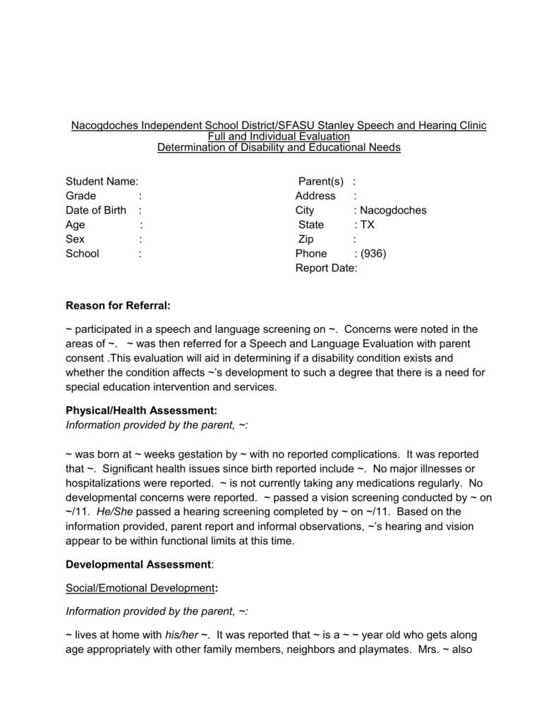 Head Start Evaluation Template Pertaining To Speech And Language Report Template