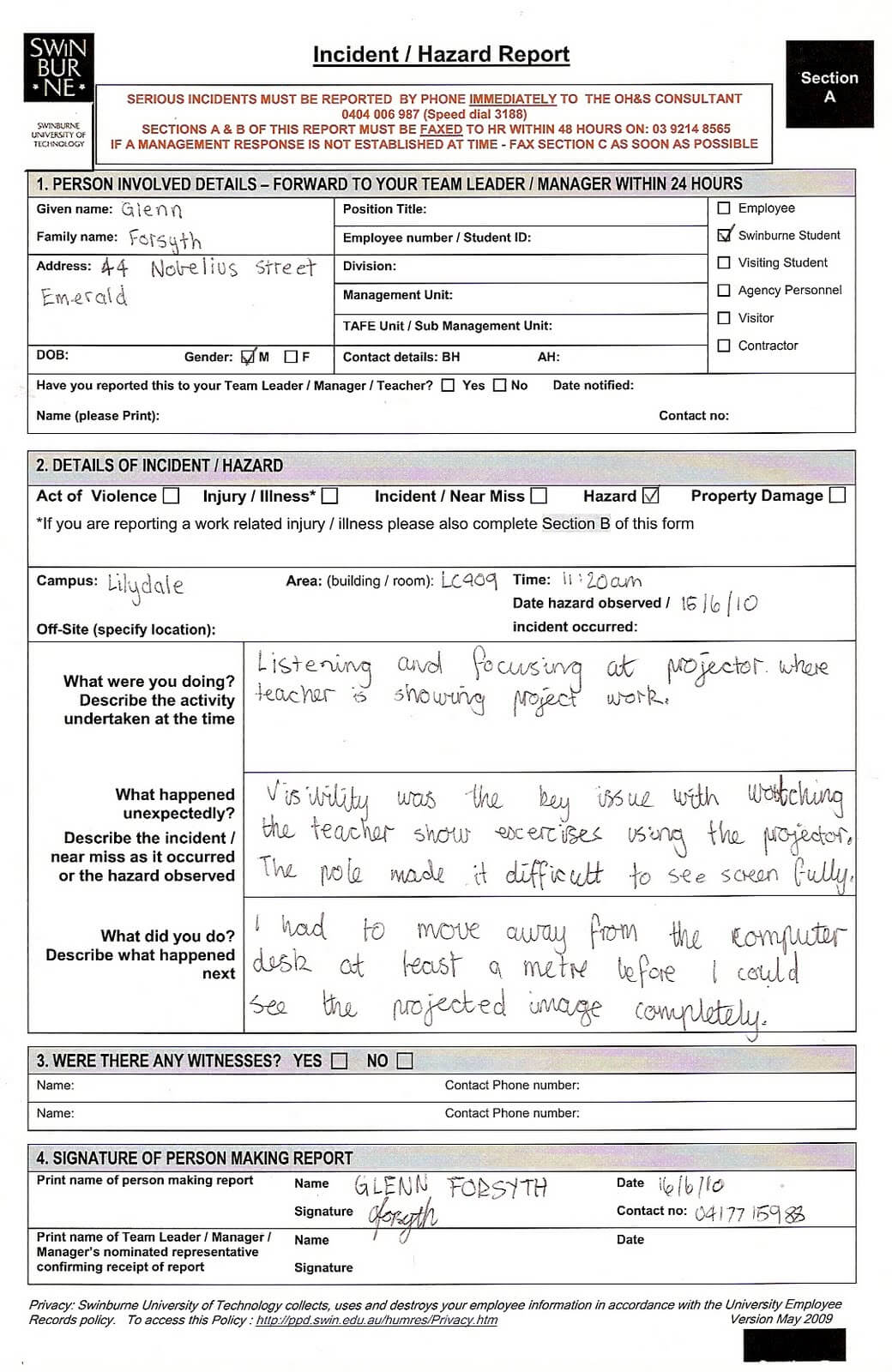 Health And Safety Report Template] Incident Action And Site For Incident Hazard Report Form Template