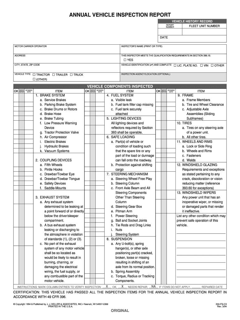 Heavy Vehicle Federal Annaul Insperction Form – Fill Online With Vehicle Inspection Report Template