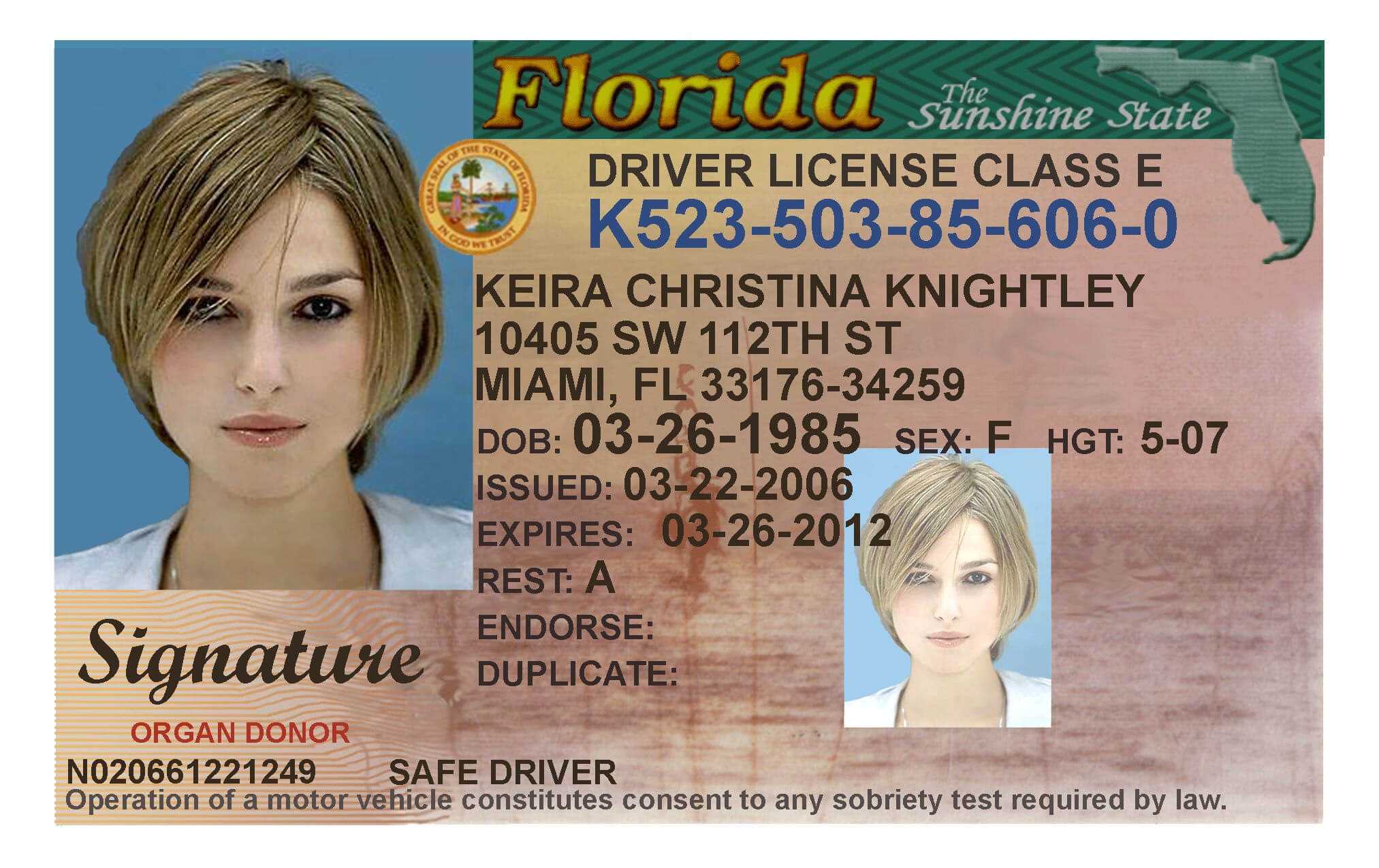 Here's A Sample Of A Fake Florida Id Card That's Solda Intended For Florida Id Card Template