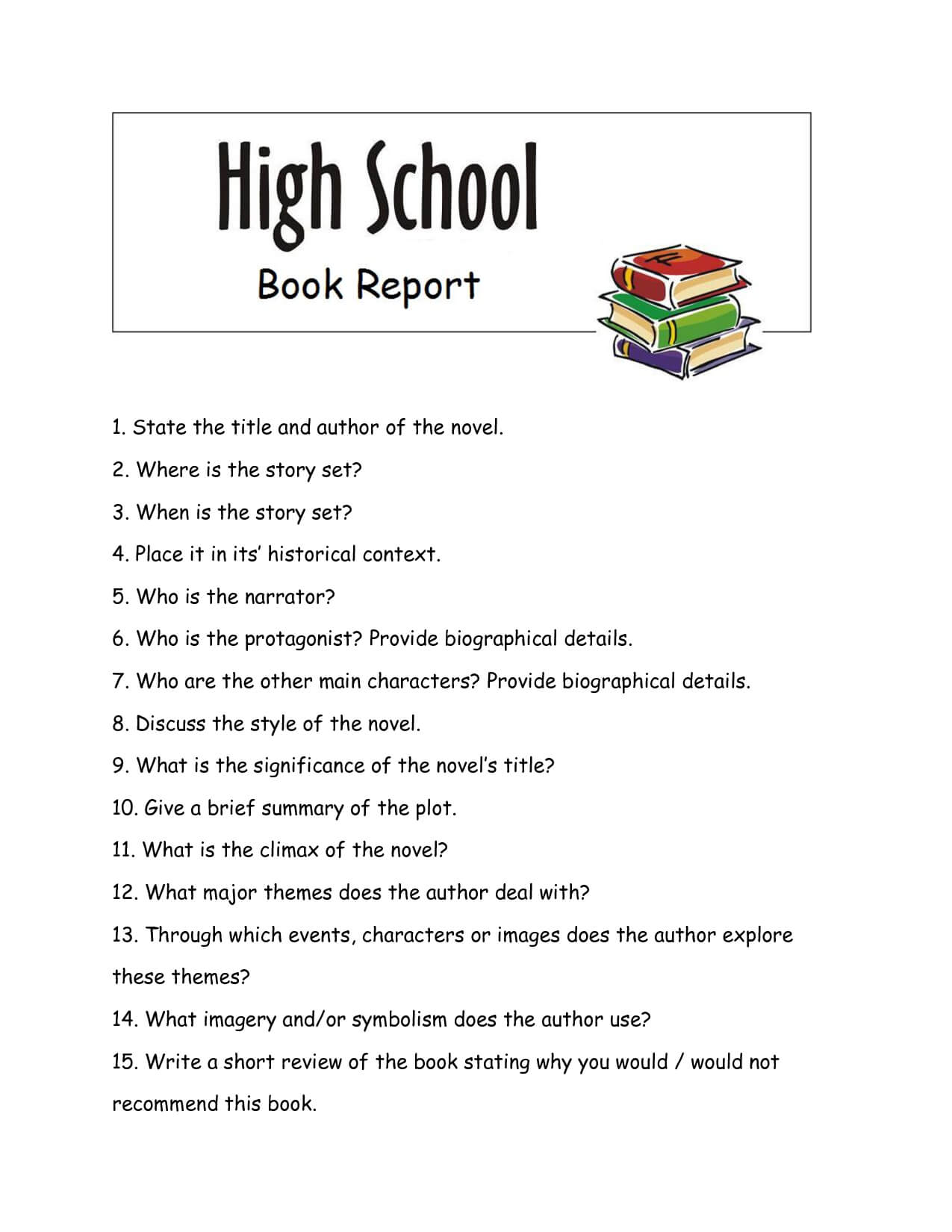 High School Book Report - I Love This Book Report Form. It In Book Report Template High School
