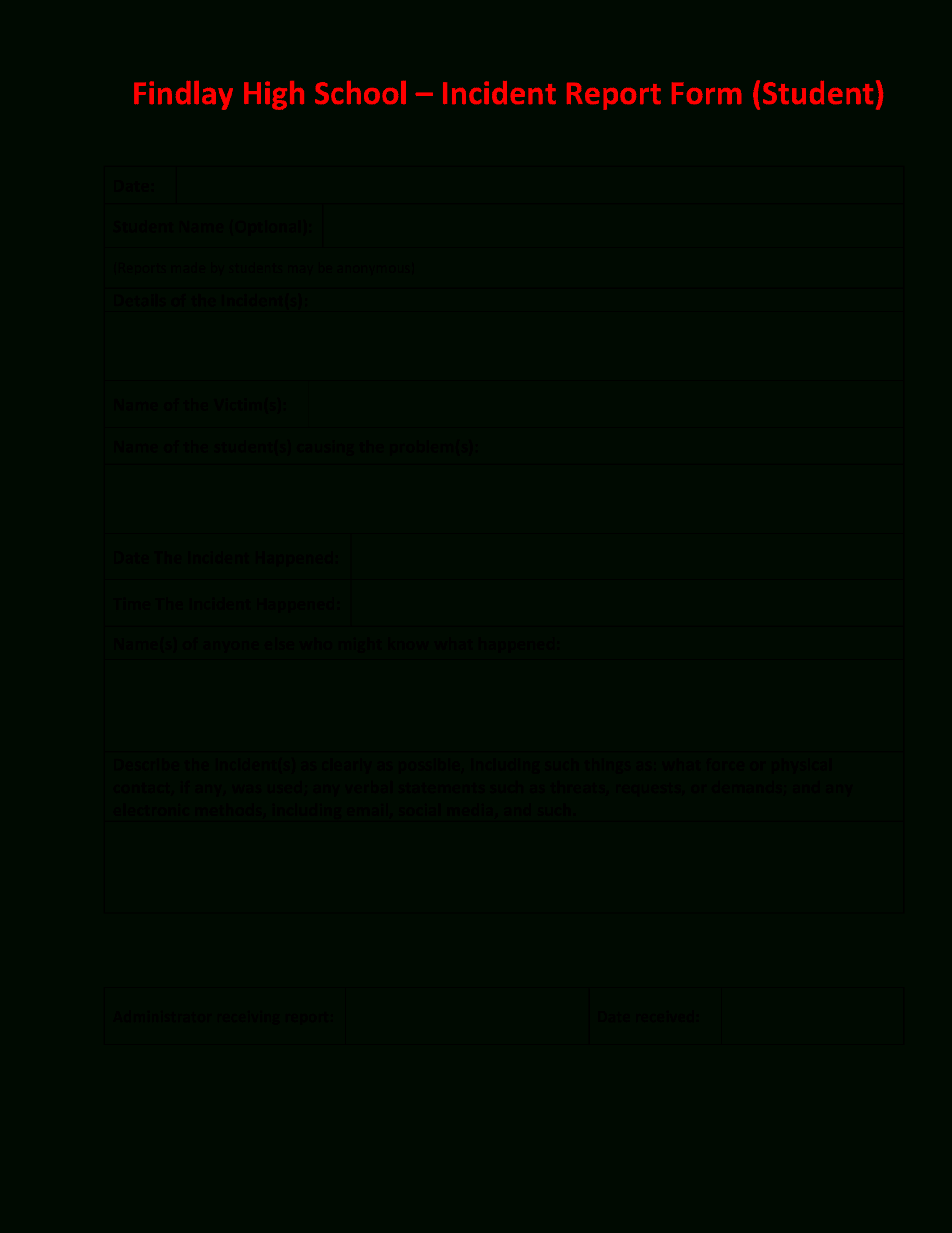 High School Incident Report | Templates At Inside School Incident Report Template