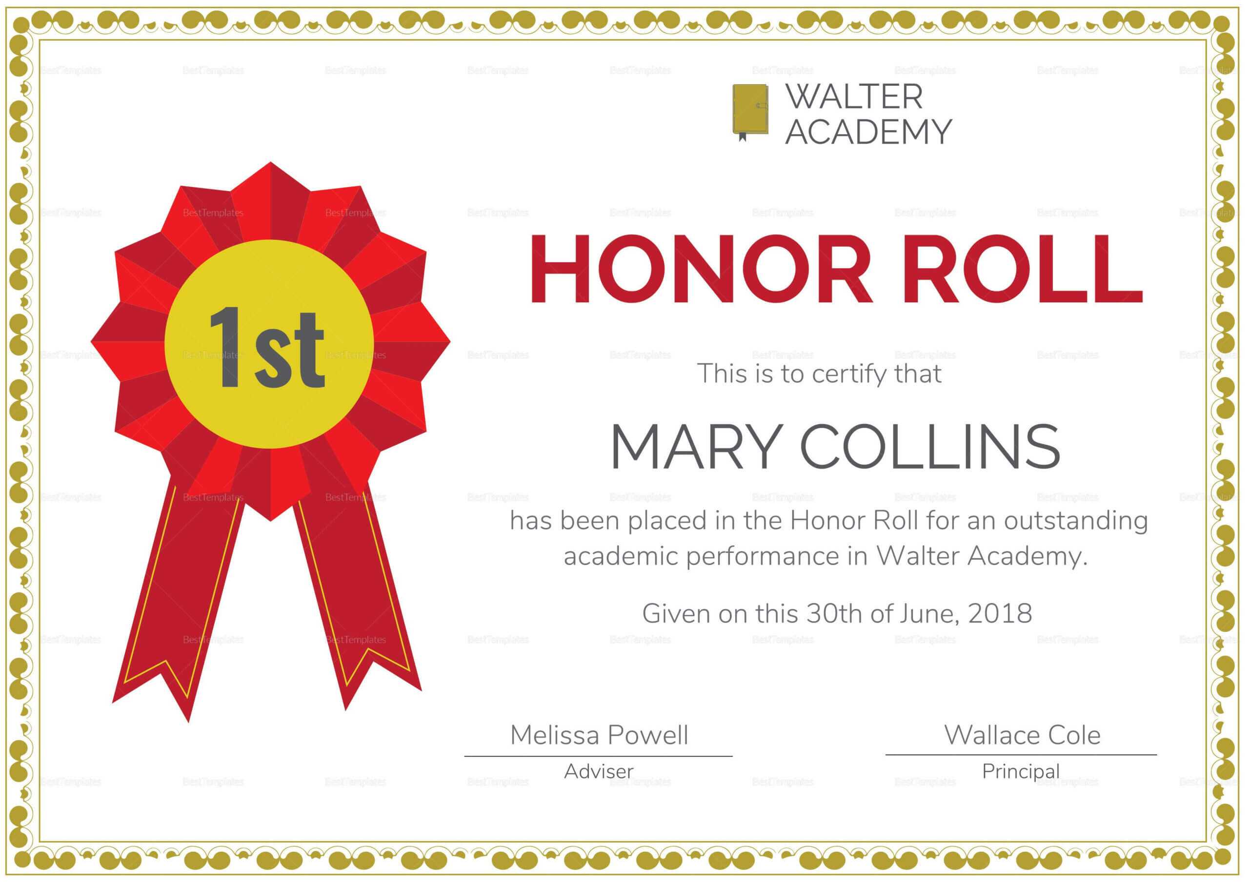 Honor Roll Certificate Template | Certificate Templates With Regard To Honor Roll Certificate Template