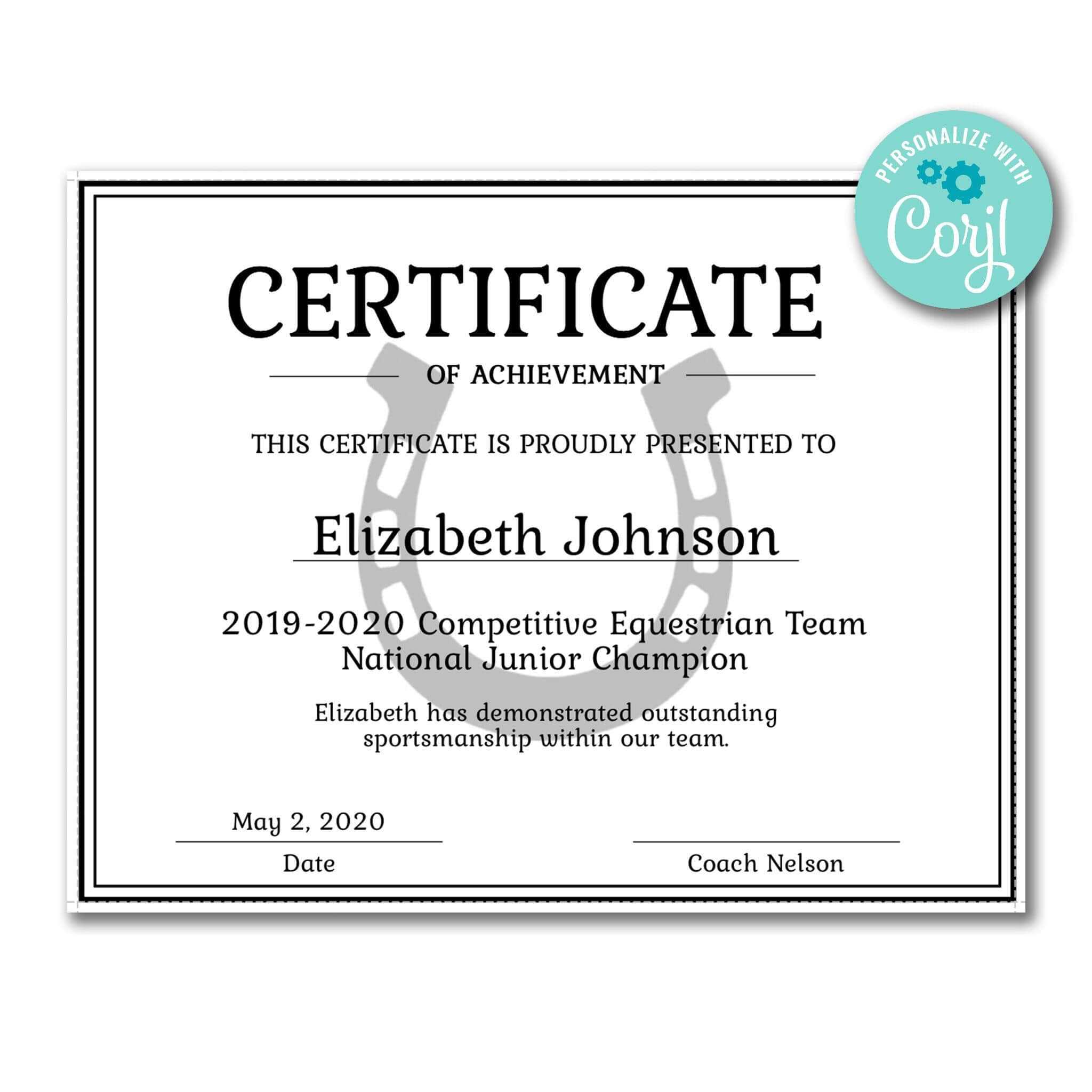 Horseshoe Certificate | Certificate Templates, Certificate Inside Softball Certificate Templates