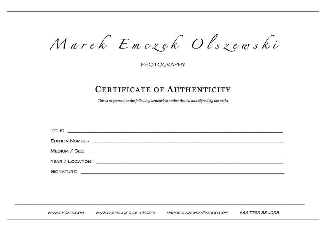 How To Create A Certificate Of Authenticity For Your Photography Within Photography Certificate Of Authenticity Template