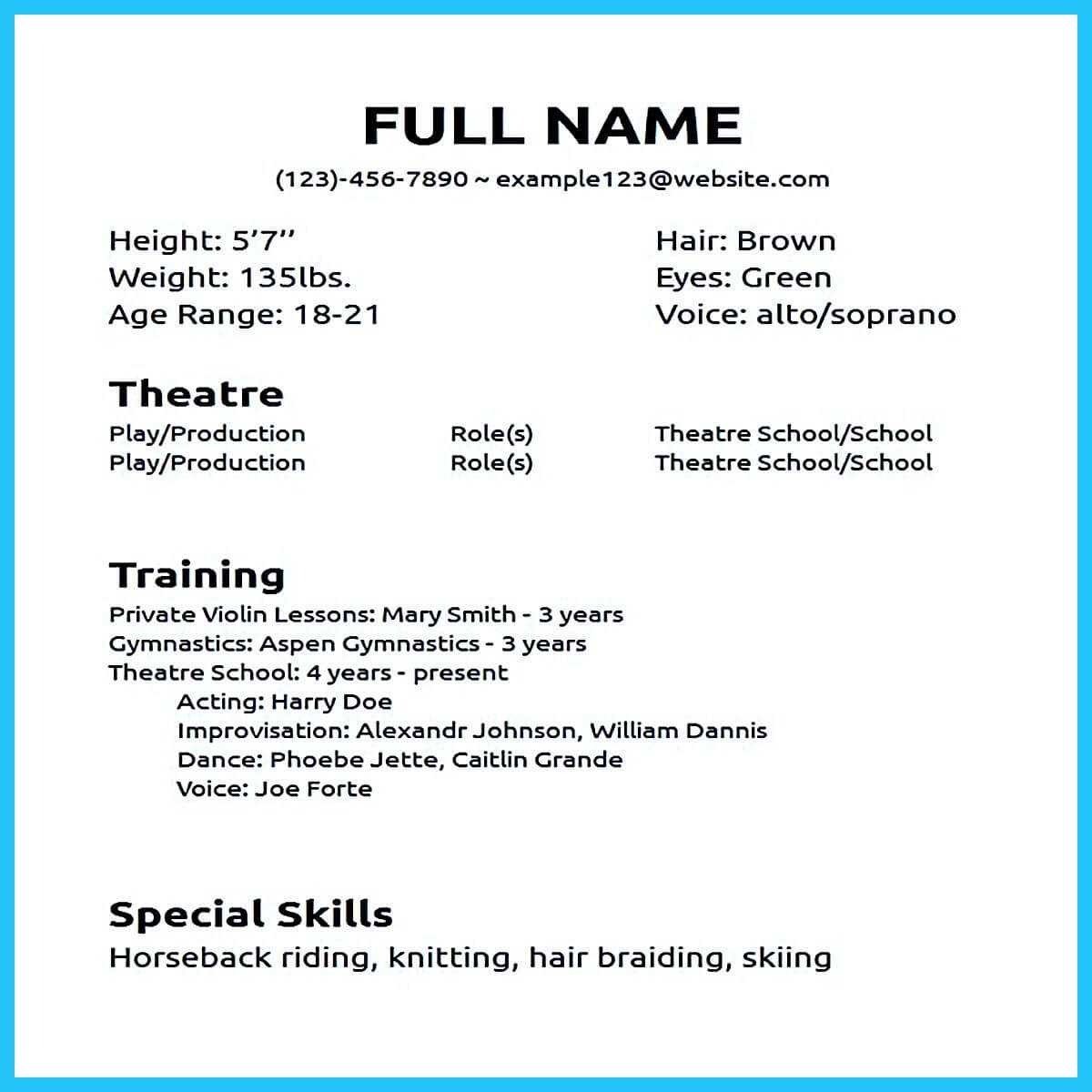 How To Make An Acting Resume With No Experience – Ironi In Theatrical Resume Template Word