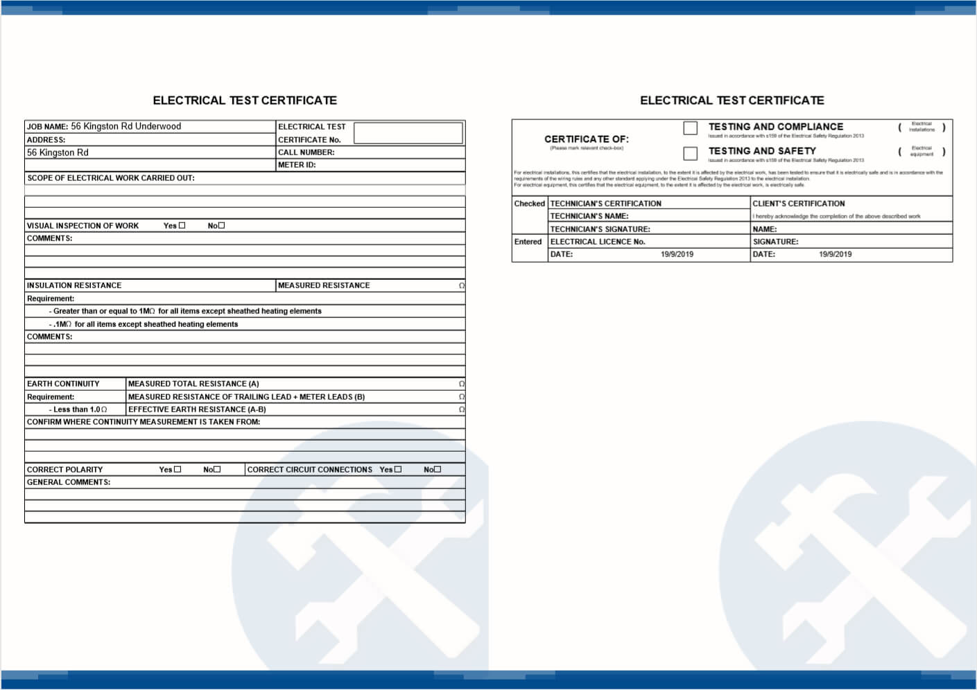 How To Set Up Electrical Test Forms | Simpro Intended For Electrical Installation Test Certificate Template