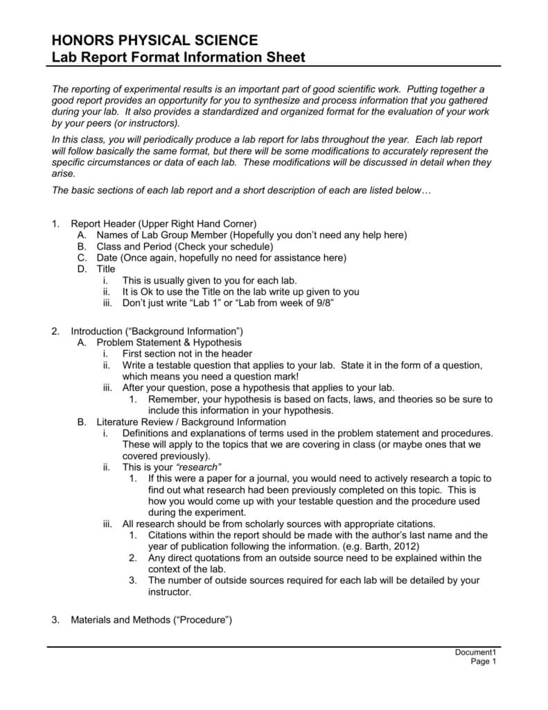 Hpsc Lab Report Format Regarding Science Lab Report Template