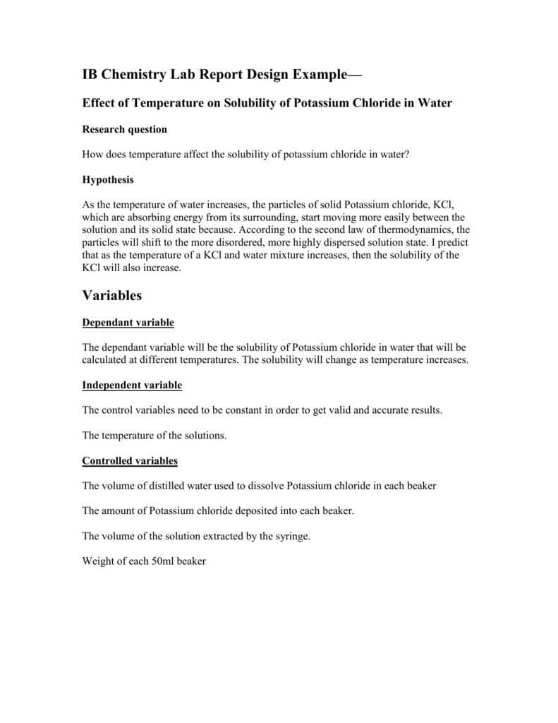 Ib Chemistry Lab Report Design Example With Ib Lab Report Template