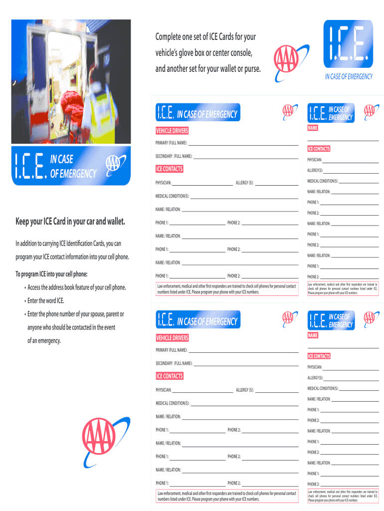Ice Cards – Fill Online, Printable, Fillable, Blank | Pdffiller In In Case Of Emergency Card Template