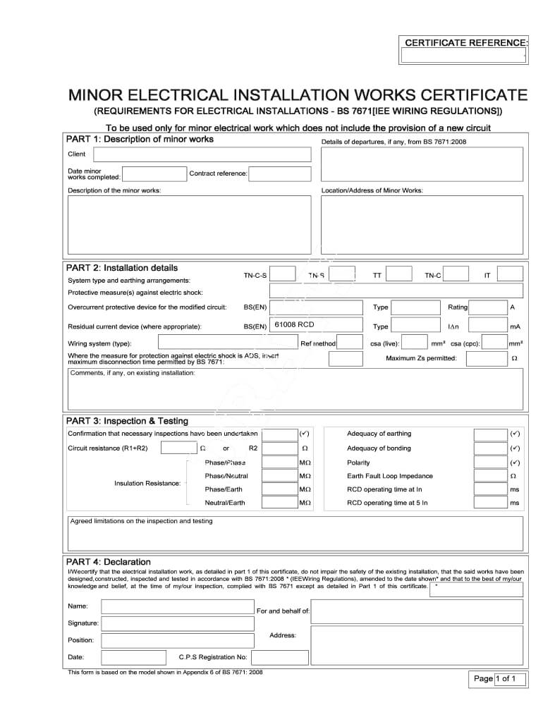 Iet Forums Wiring And Regulations – Fill Online, Printable In Electrical Minor Works Certificate Template