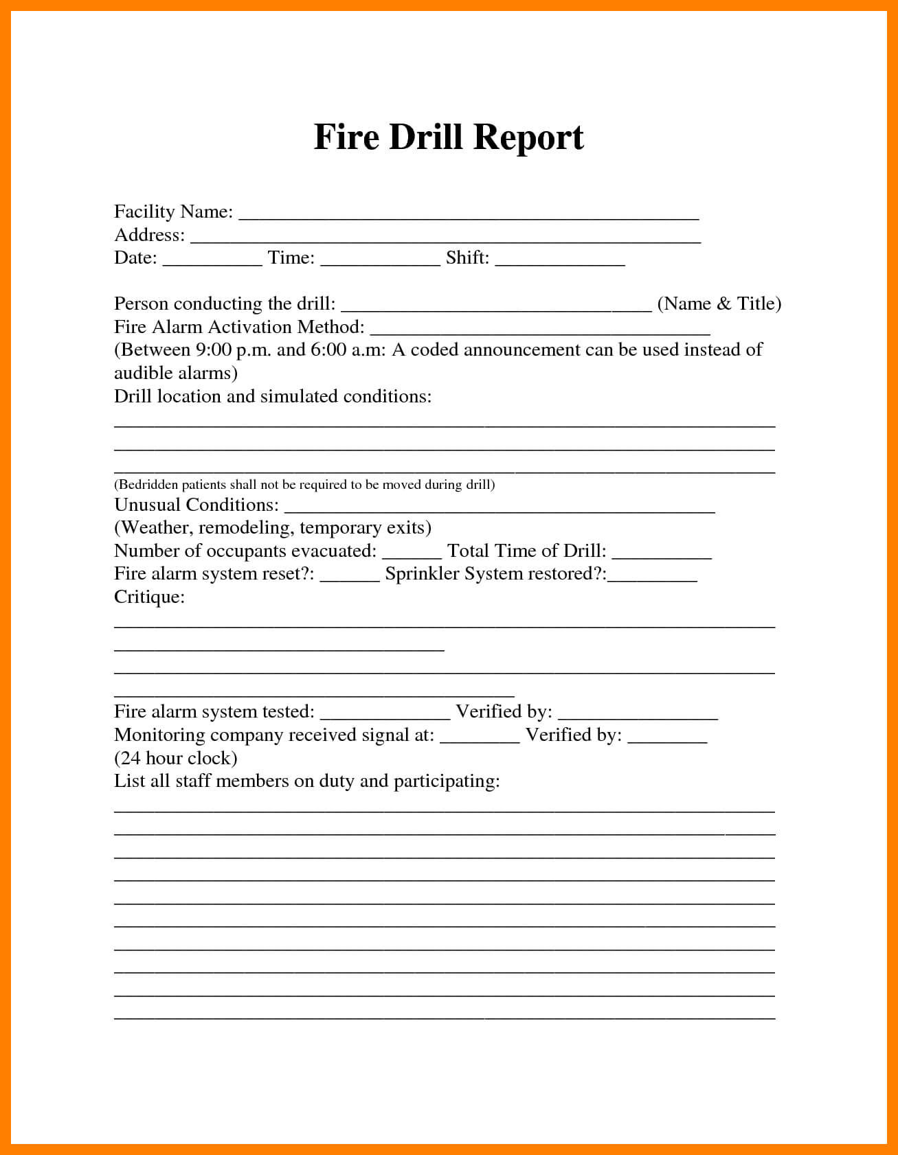 Image Result For Fire Drill Procedures For Summer Camp For Emergency Drill Report Template