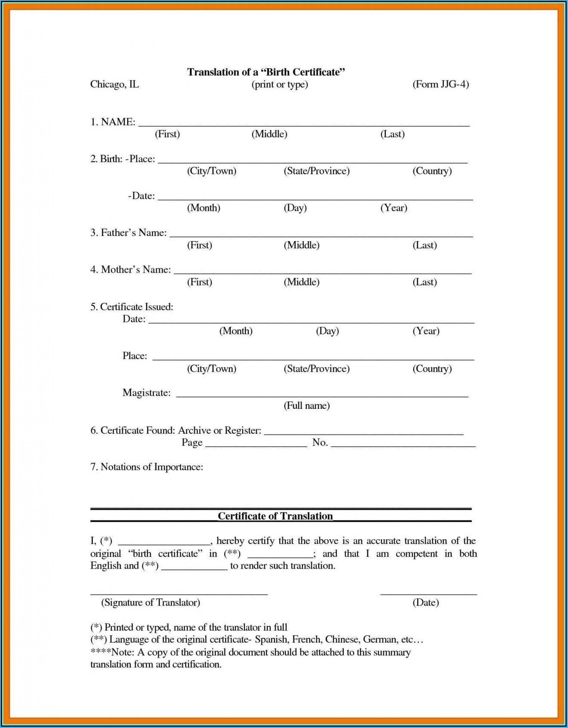 Impressive Free Birth Certificate Template Ideas Puppy Pertaining To Uscis Birth Certificate Translation Template