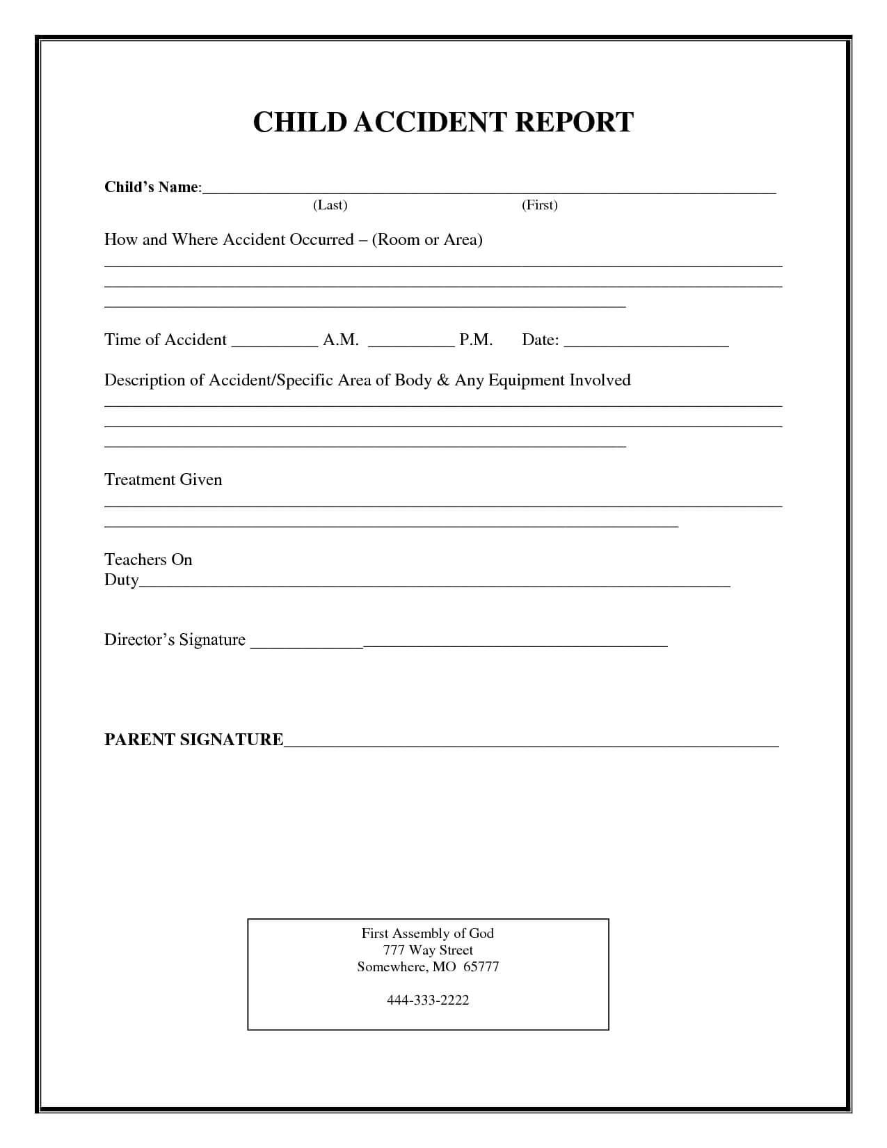 Incident Report Form Child Care | Child Accident Report With Accident Report Form Template Uk