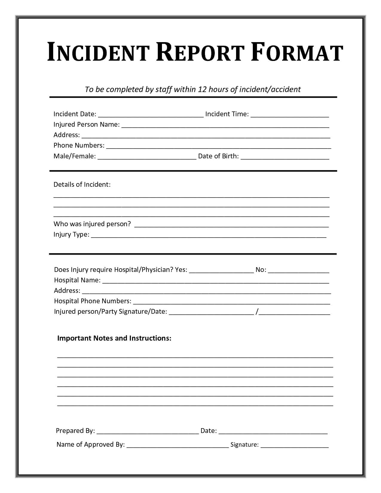 Incident Report Template | Incident Report Form, Incident With Regard To Serious Incident Report Template