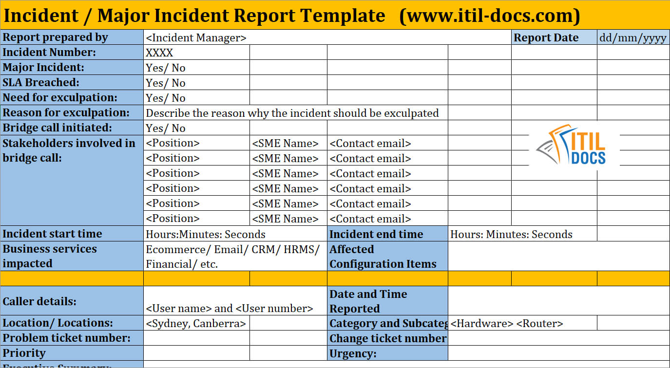 Incident Report Template | Major Incident Management – Itil Docs Within It Major Incident Report Template