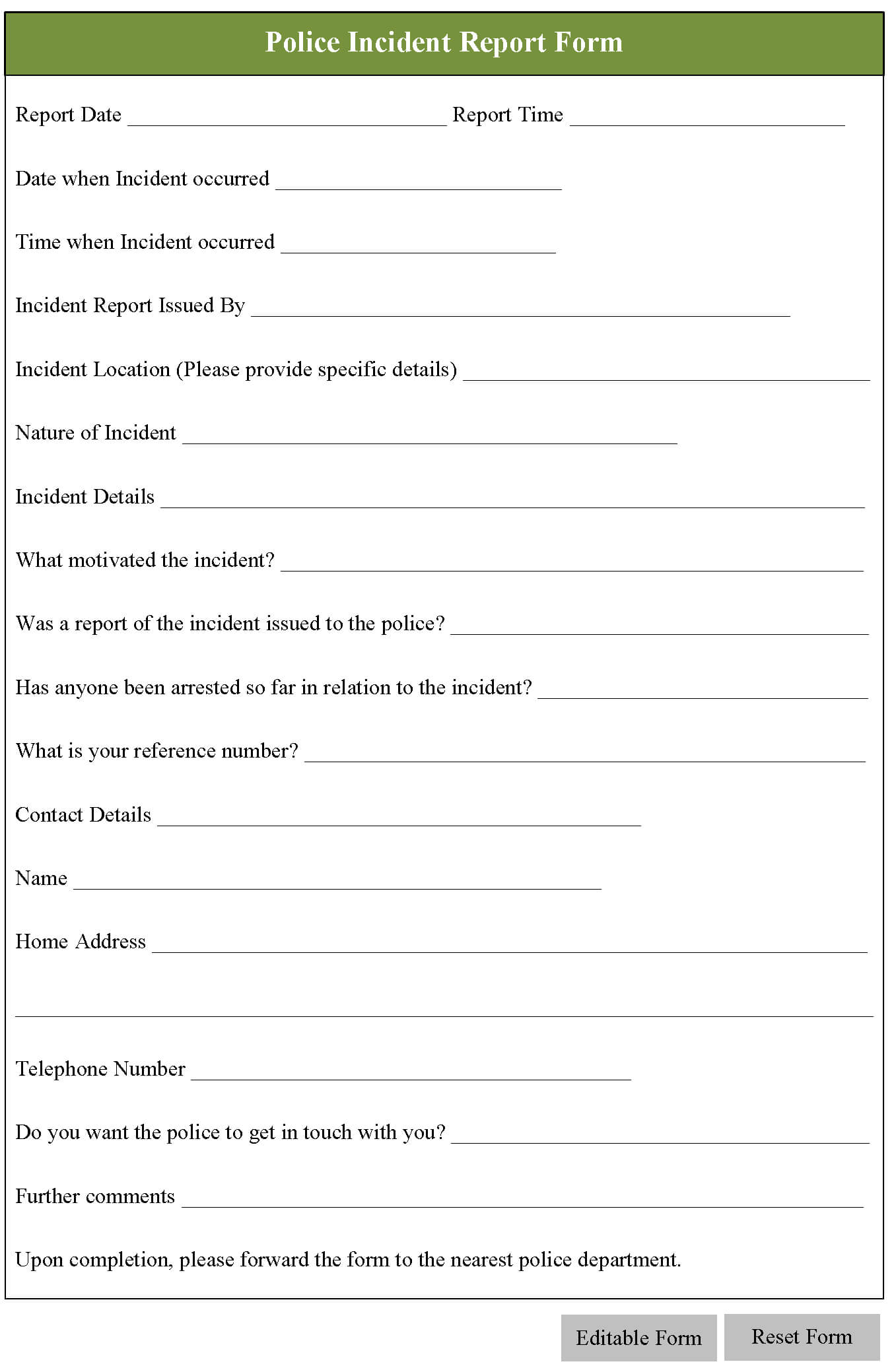 Incident Report Template Nz ] – Incident Accident Report With Regard To Police Incident Report Template