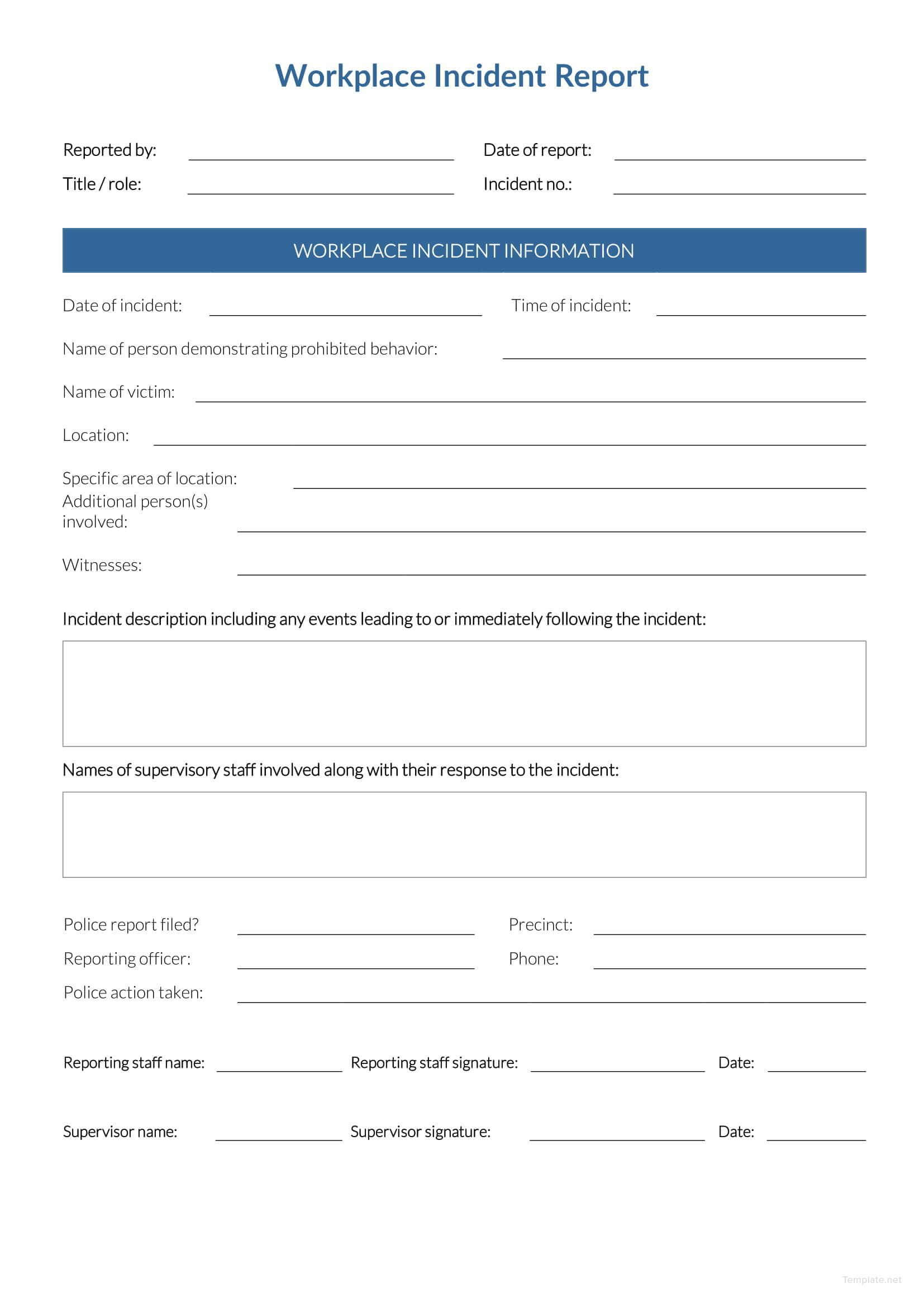 Incident T Template Word Free Workplace Data Form Sample For Incident Report Template Microsoft