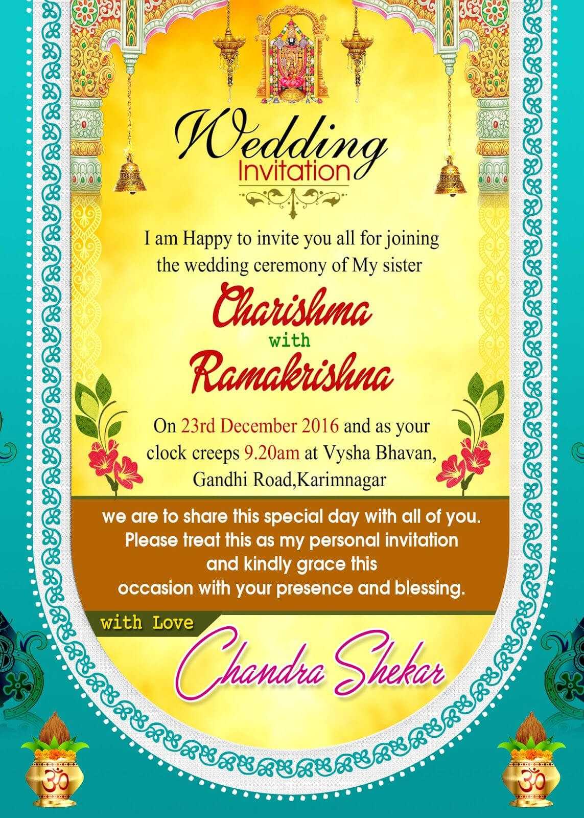 Indian Wedding Invitation Wordings Psd Template Free For Throughout Indian Wedding Cards Design Templates