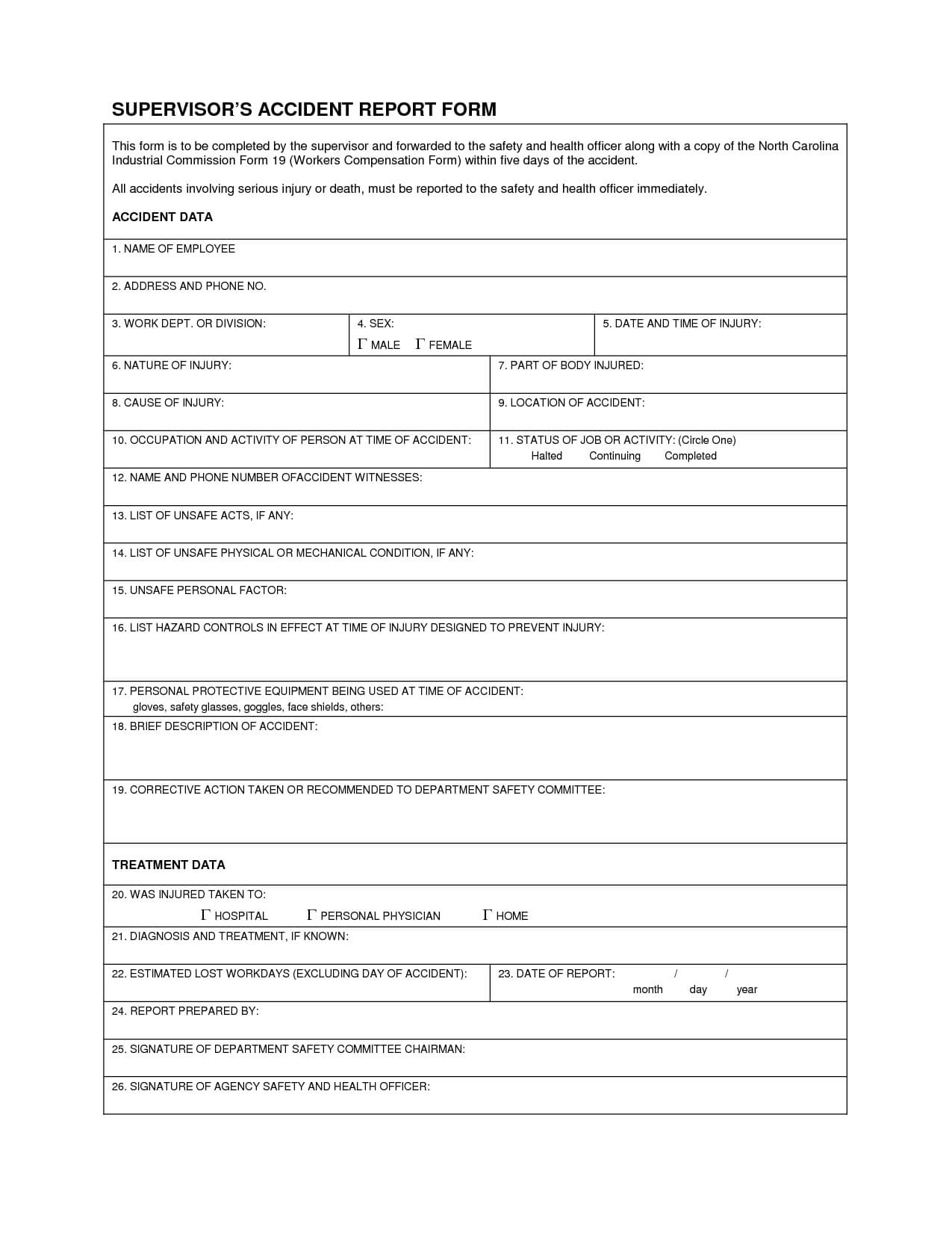 Industrial Accident Report Form Template | Supervisor's Inside Incident Hazard Report Form Template