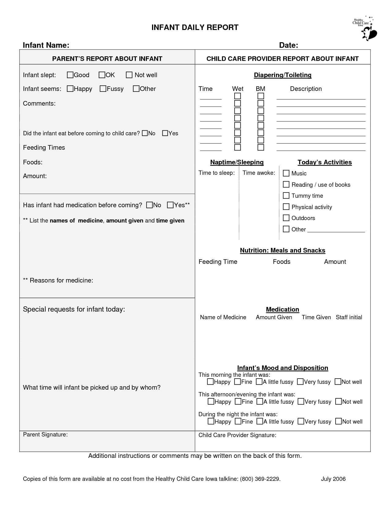 Infant Daily Report – Google Search | Infant Daily Report For Daycare Infant Daily Report Template