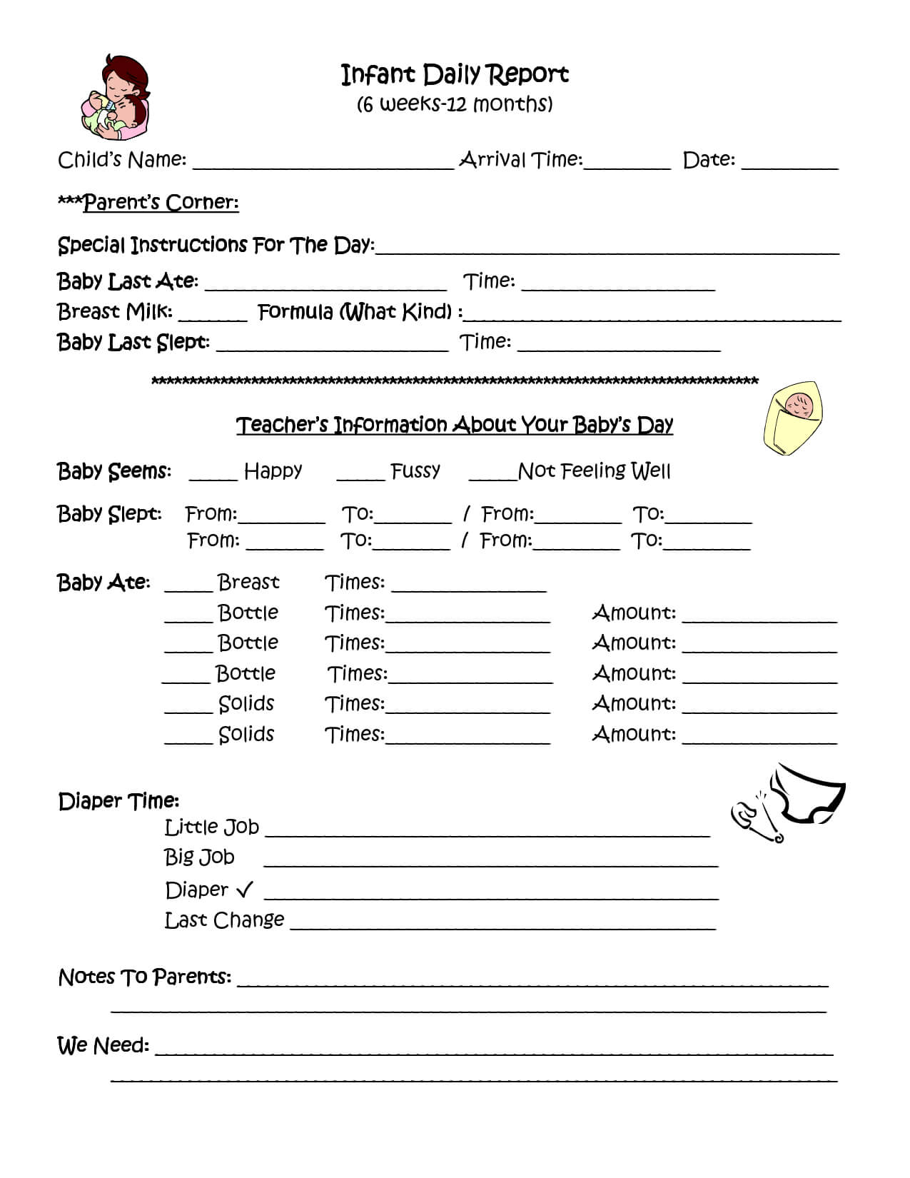 Infant Daily Report | Infant Daily Report, Daycare Forms, Infant Intended For Daycare Infant Daily Report Template