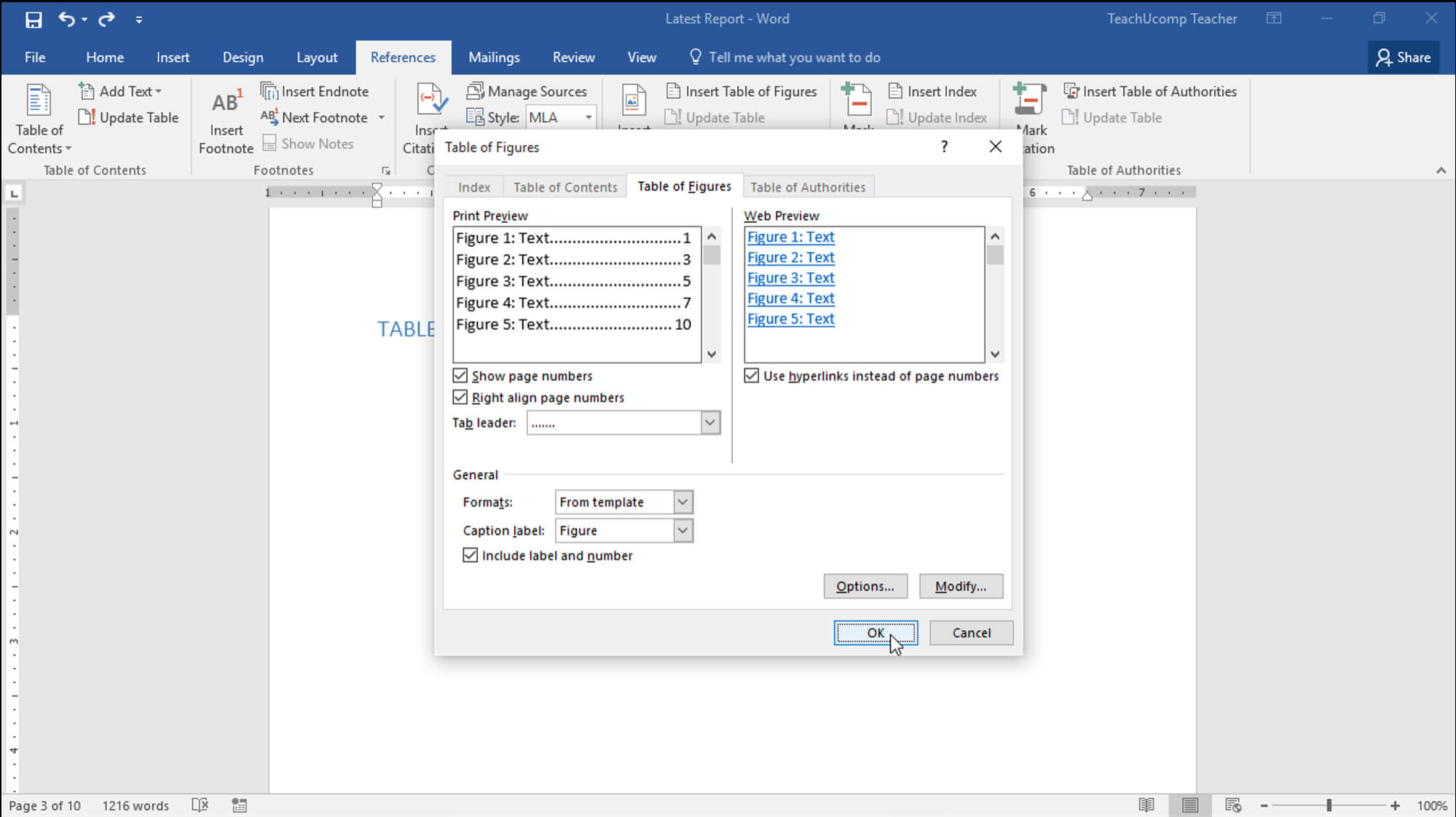 Insert A Table Of Figures In Word – Teachucomp, Inc. With Word 2013 Table Of Contents Template