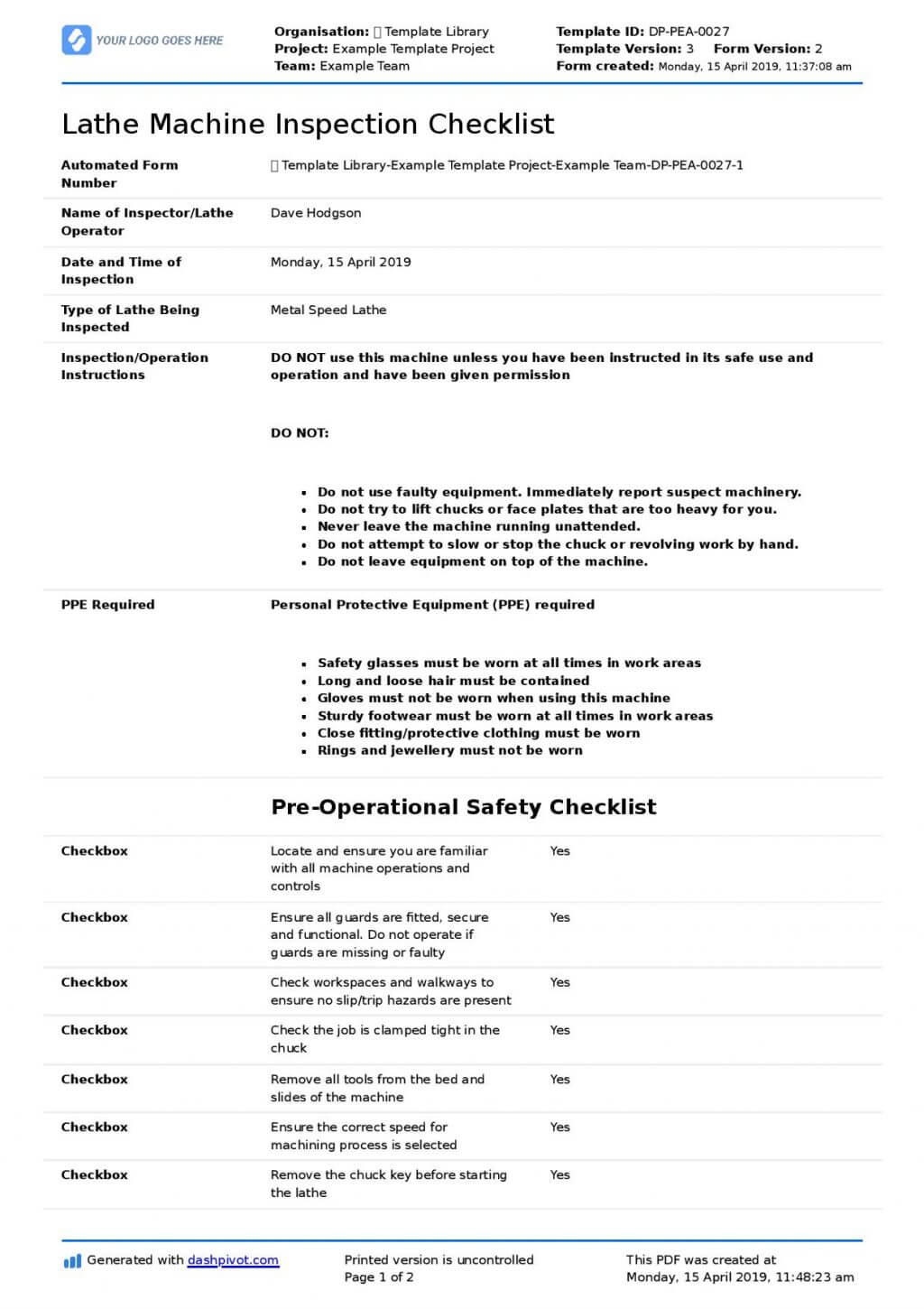 Inspection Spreadsheet Template Great Machine Shop Report Throughout Machine Shop Inspection Report Template