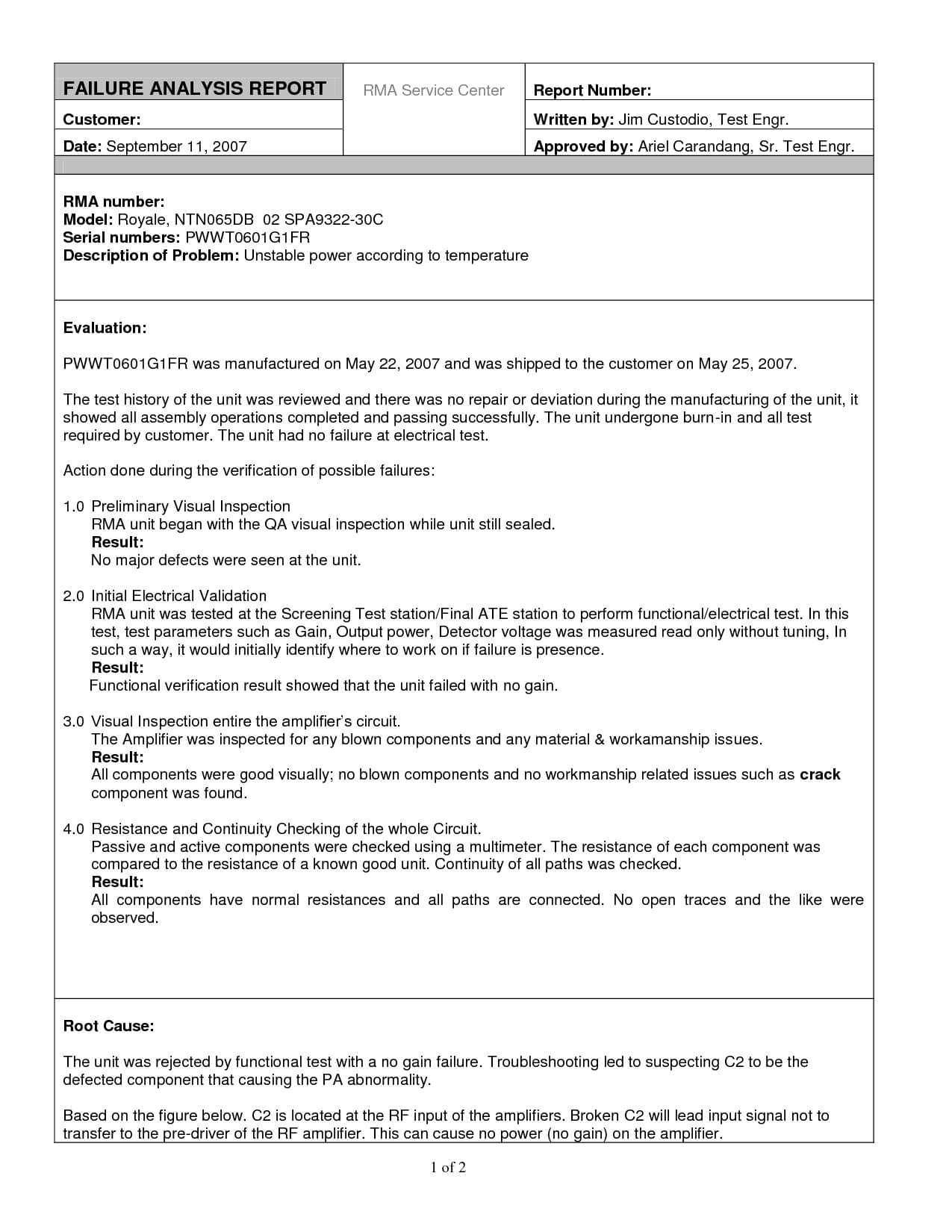 Inspirational Failure Analysis Report Template Sample With Pertaining To Business Analyst Report Template