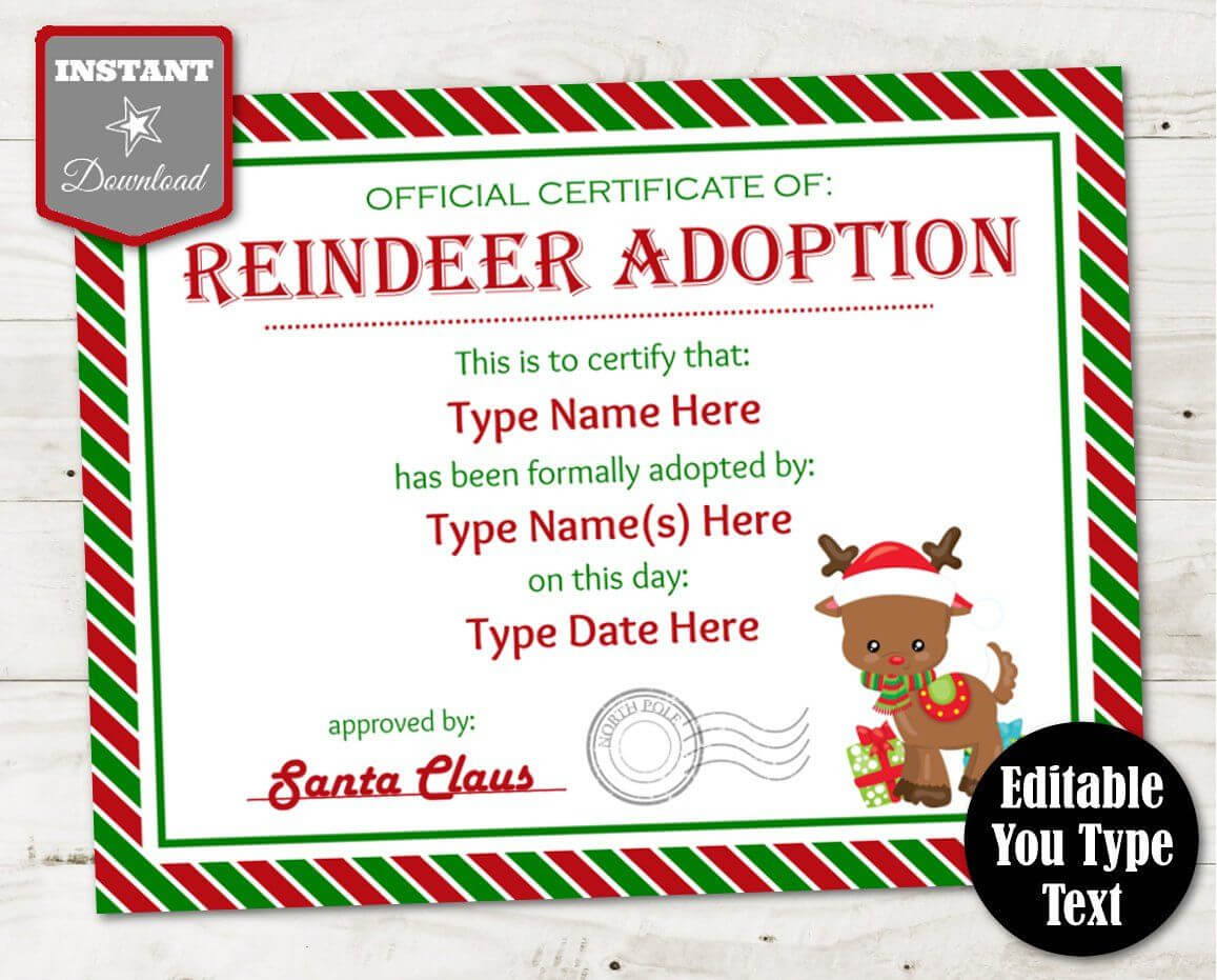Instant Download Editable Reindeer Adoption Certificate/ You In Child Adoption Certificate Template