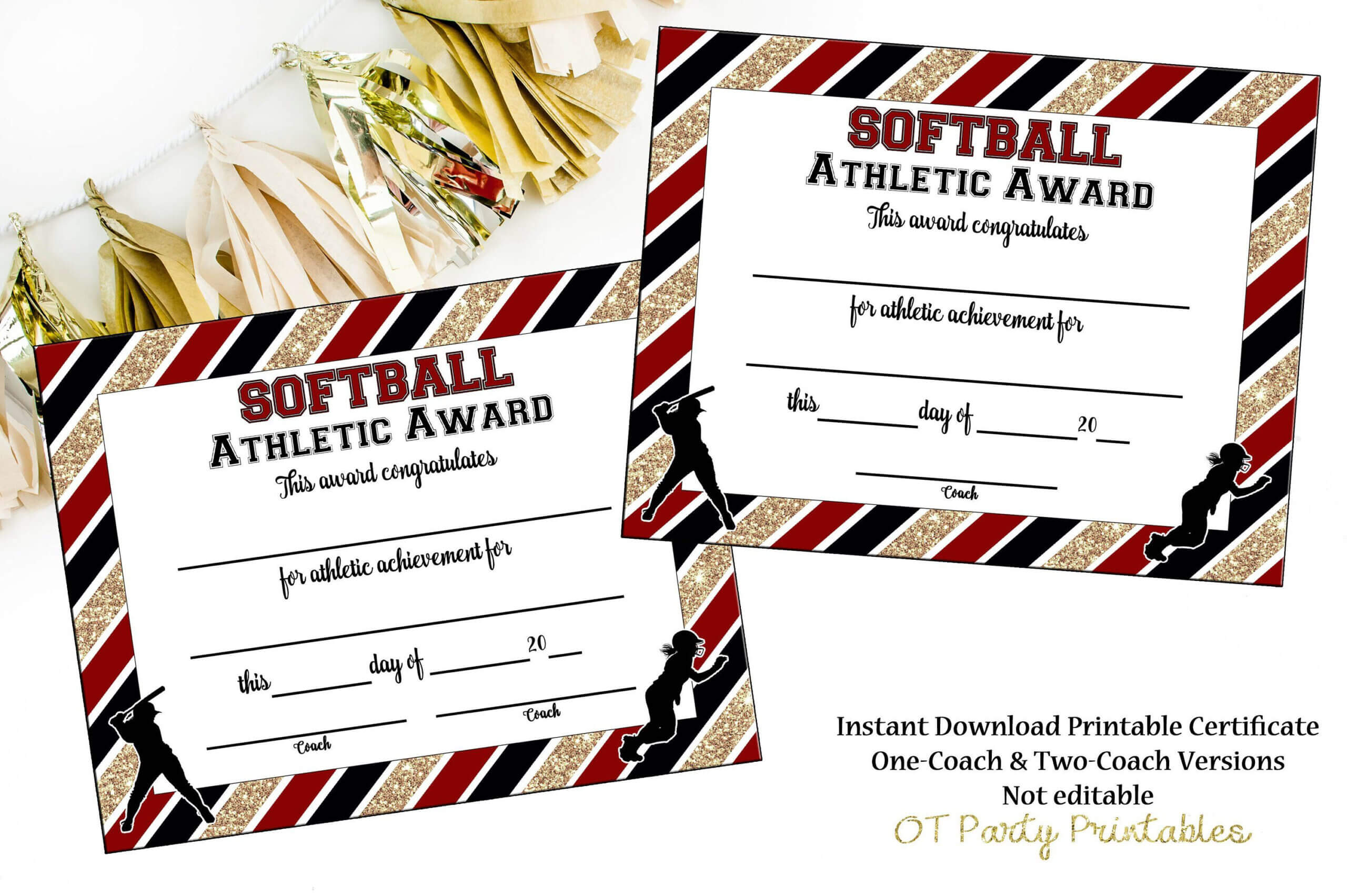 Instant Download – Softball Certificate Of Achievement For Softball Certificate Templates